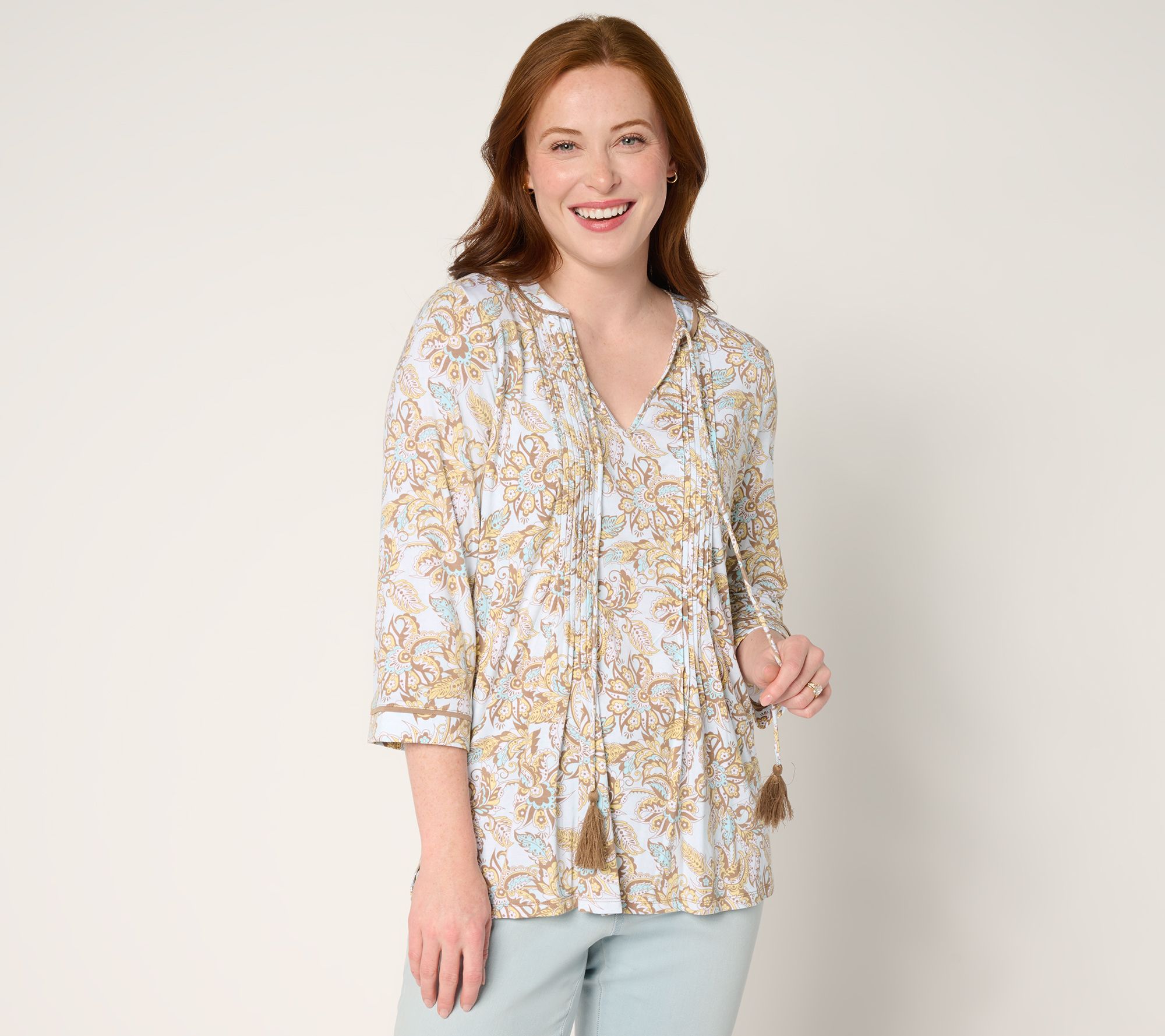 "As Is" Belle by Kim Gravel Rayon Spandex Pintuck Tassel Top