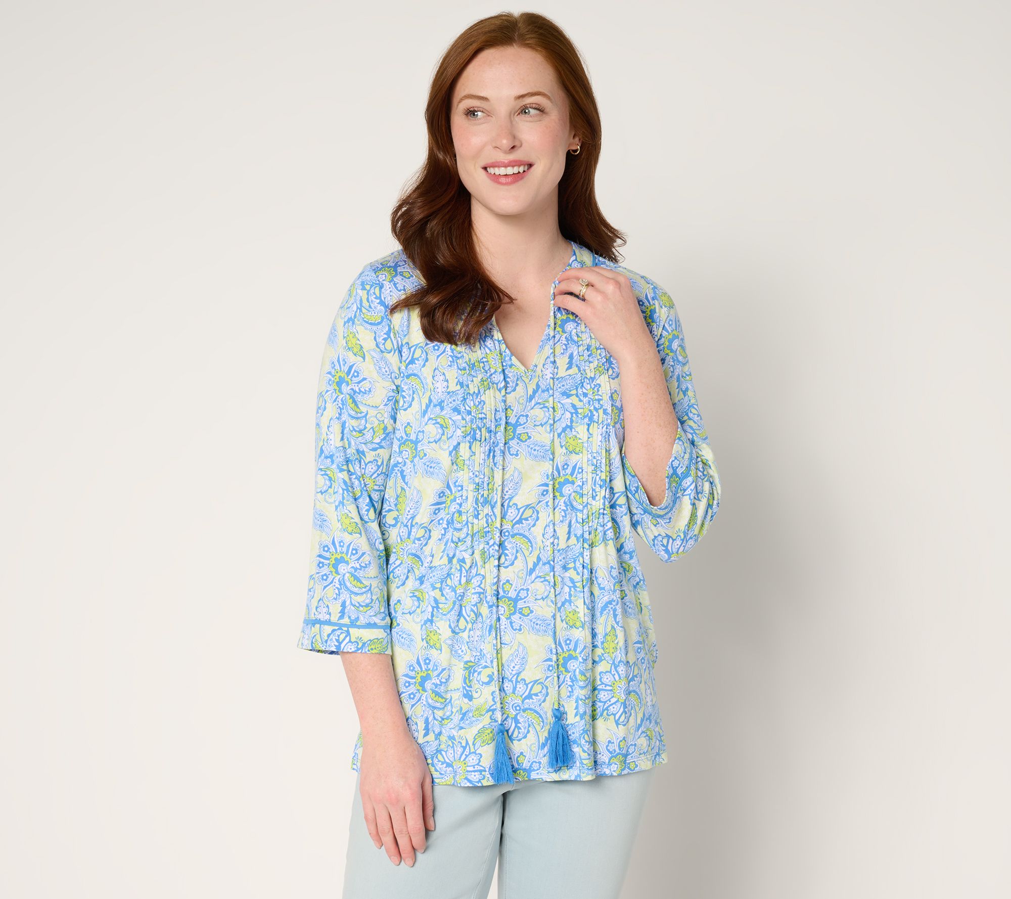 "As Is" Belle by Kim Gravel Rayon Spandex Pintuck Tassel Top