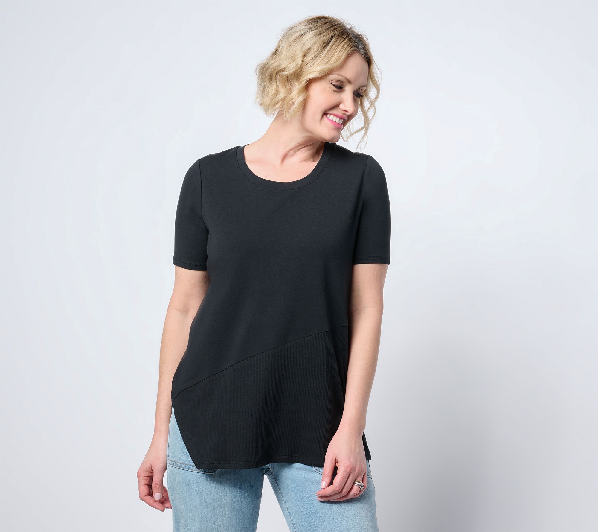 "As Is" AnyBody Cozy Knit Asymmetrical Ribbed Hem Knit Top