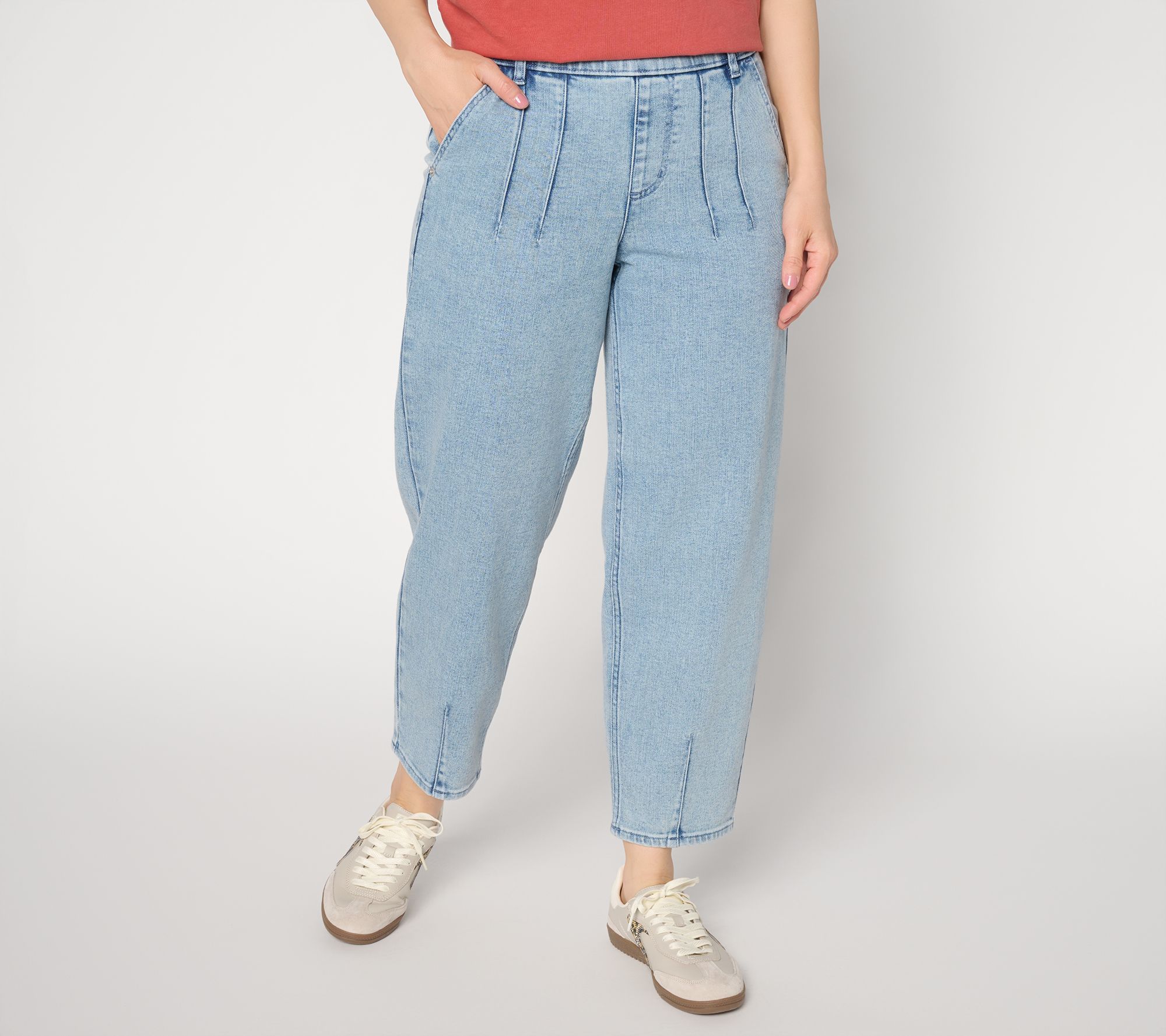 LOGO by Lori Goldstien Petite Indigo Barrel Leg Ankle Jeans