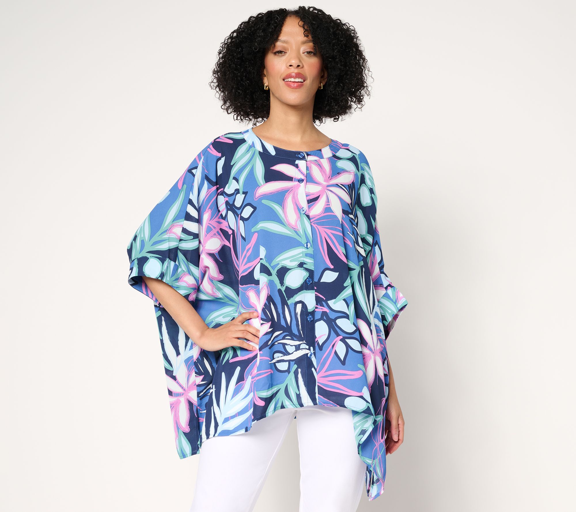 "As Is" Denim & Co. Printed Georgette Caftan Tunic