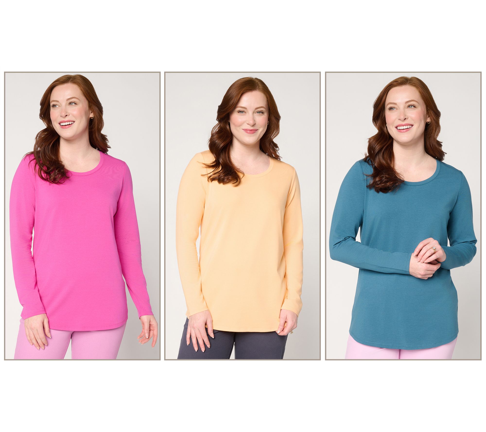 Denim & Co. Essentials So Soft Jersey 3-Pack Curved Hem Tops