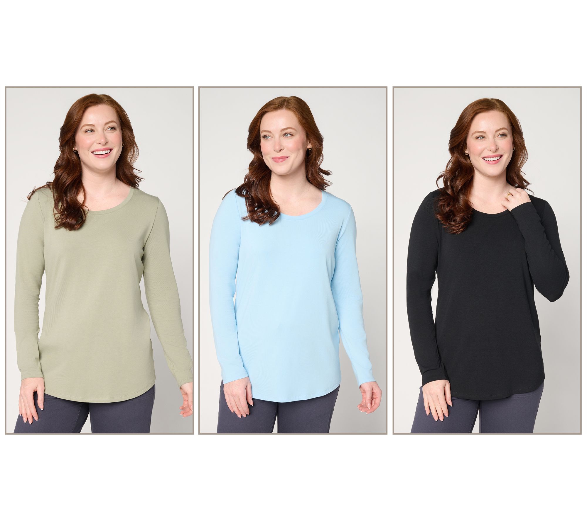 Denim & Co. Essentials So Soft Jersey 3-Pack Curved Hem Tops