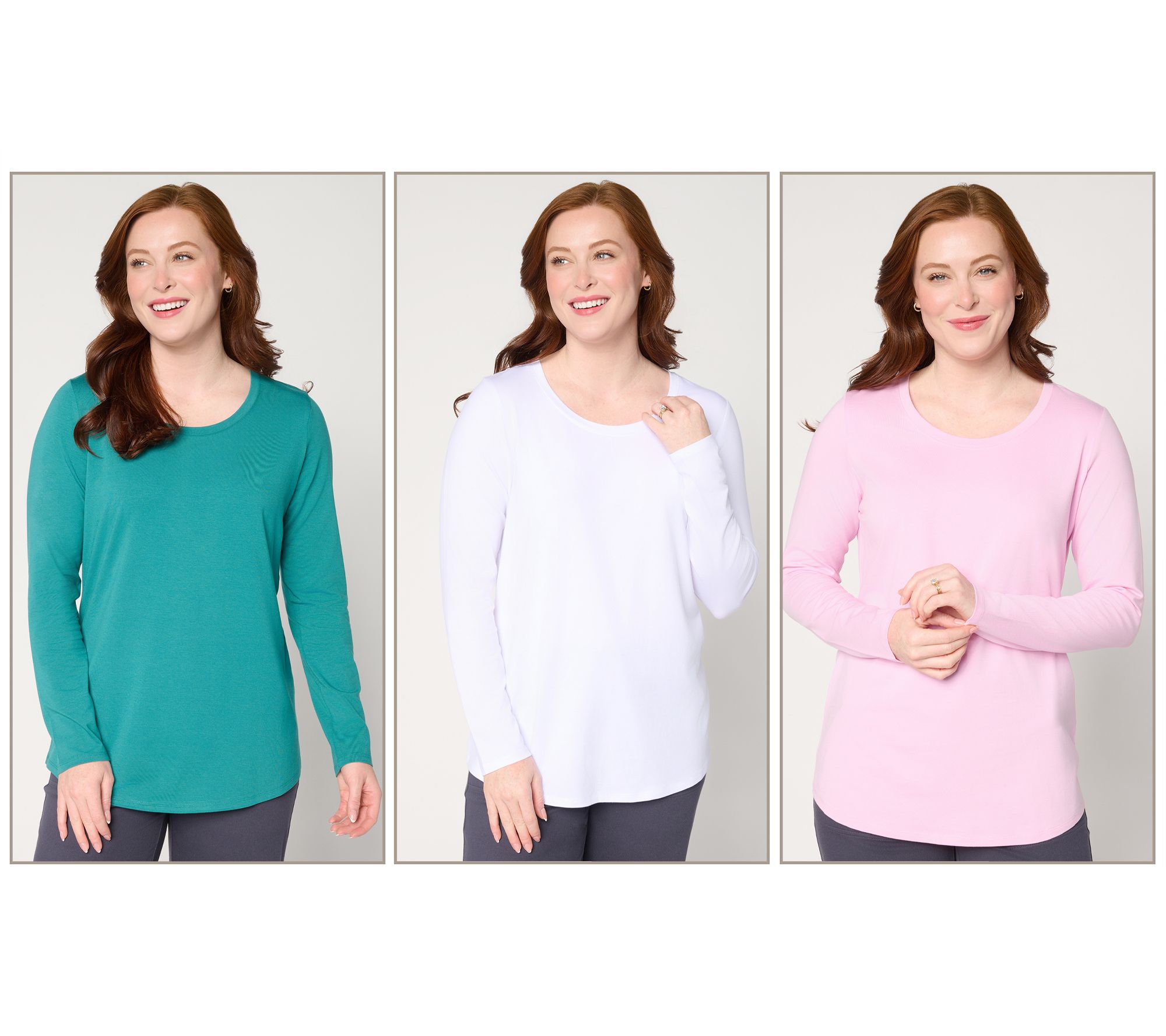 Denim & Co. Essentials So Soft Jersey 3-Pack Curved Hem Tops