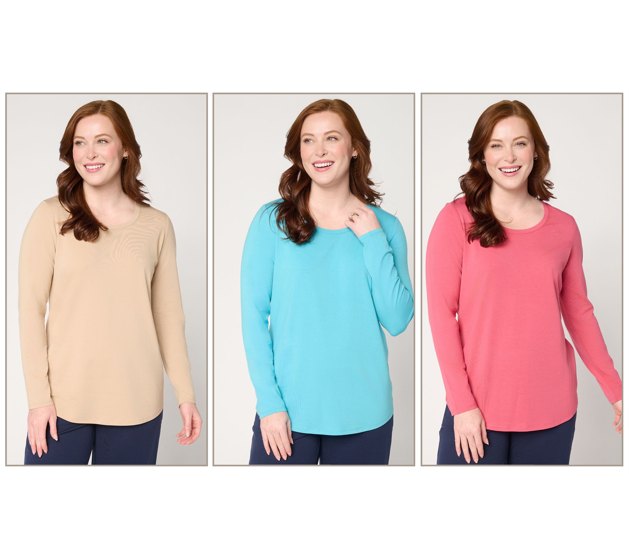 Denim & Co. Essentials So Soft Jersey 3-Pack Curved Hem Tops
