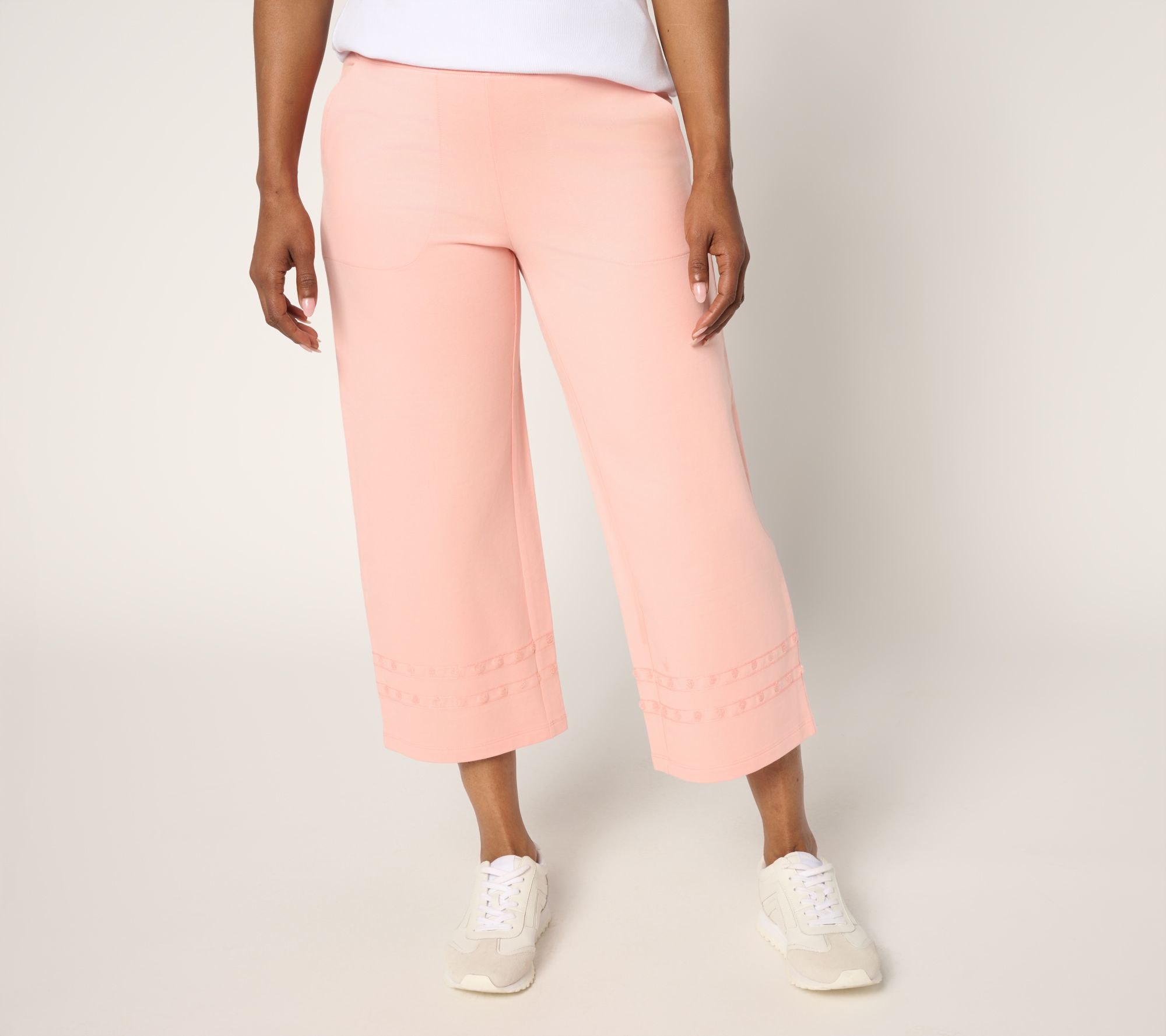 "As Is" Denim & Co. Active Pet French Terry Crop Pant with Embroidery