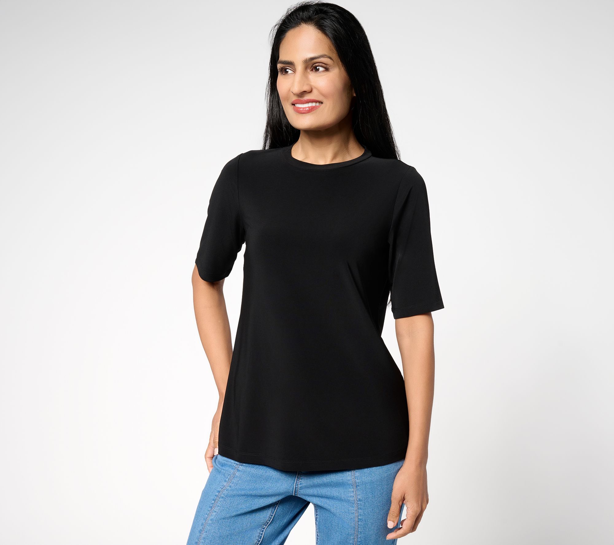 "As Is" Susan Graver Petite Essentials Liquid Knit Crew Neck Top
