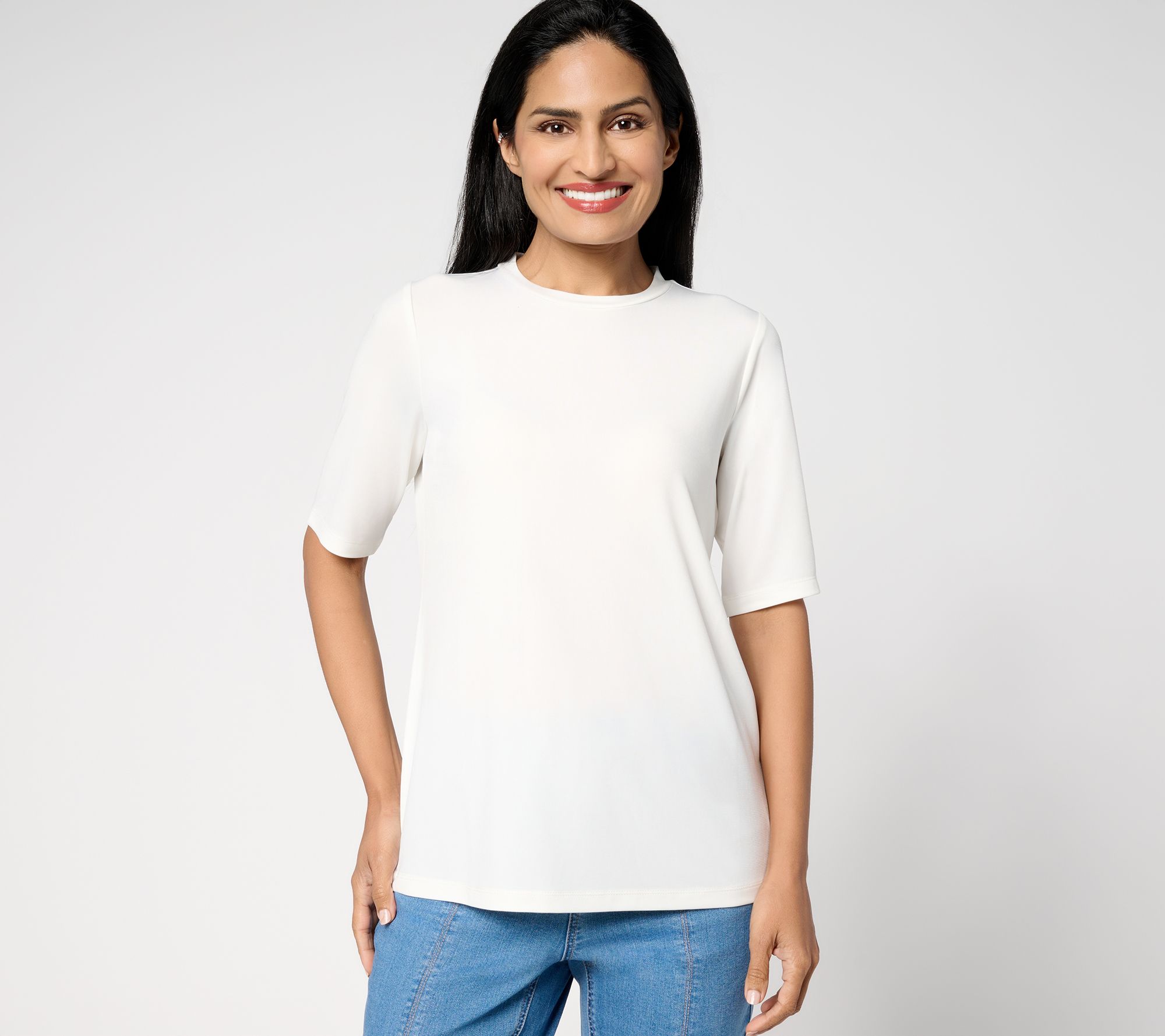 "As Is" Susan Graver Petite Essentials Liquid Knit Crew Neck Top