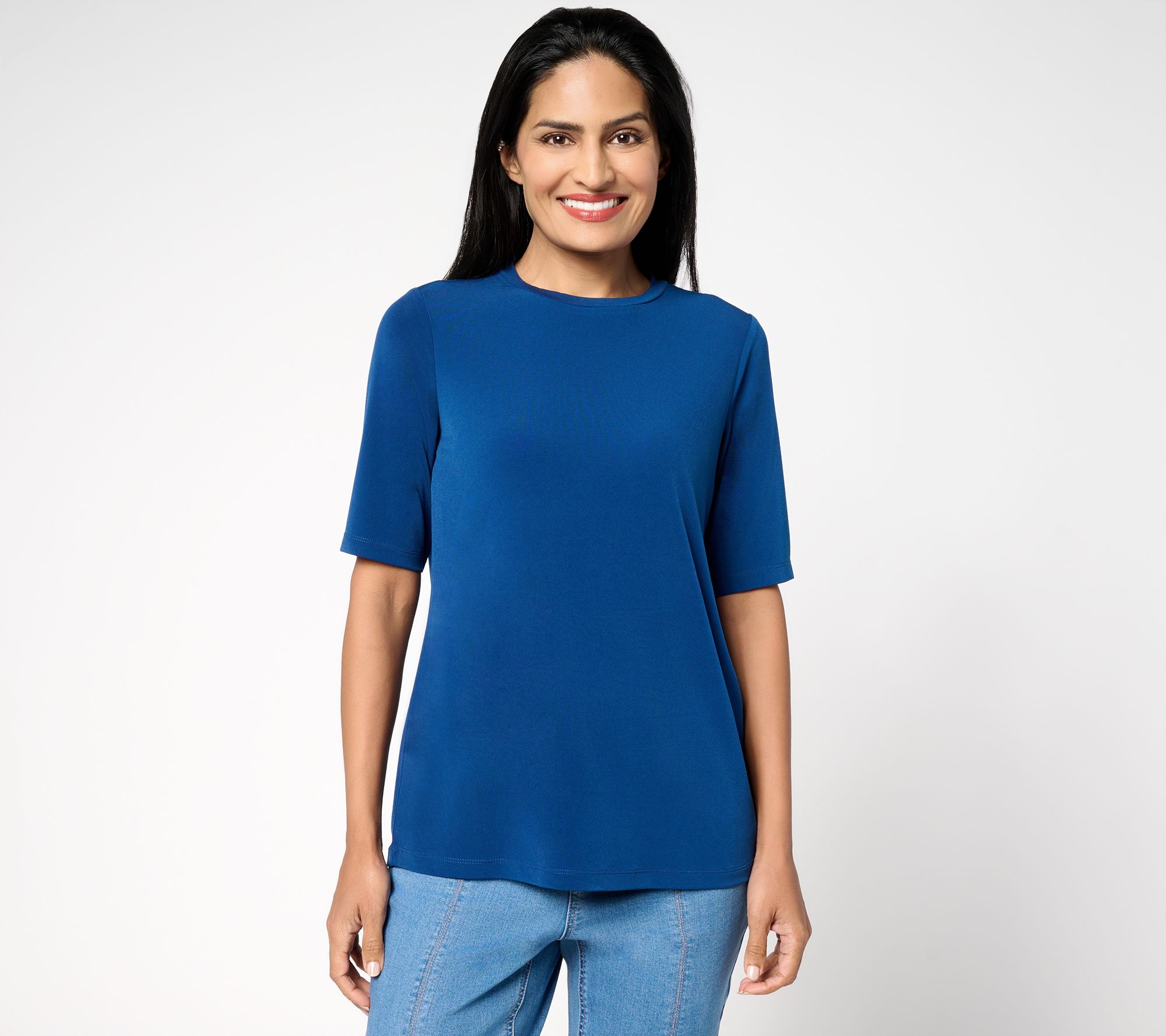 "As Is" Susan Graver Petite Essentials Liquid Knit Crew Neck Top