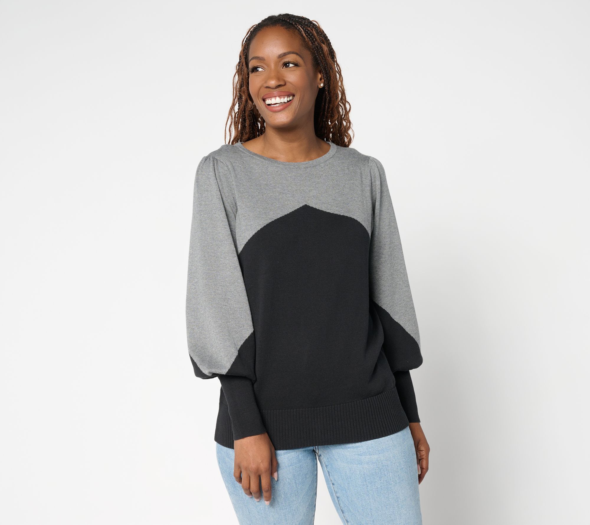 "As Is" Belle by Kim Gravel Diagonal Color Block Blouson Sweater
