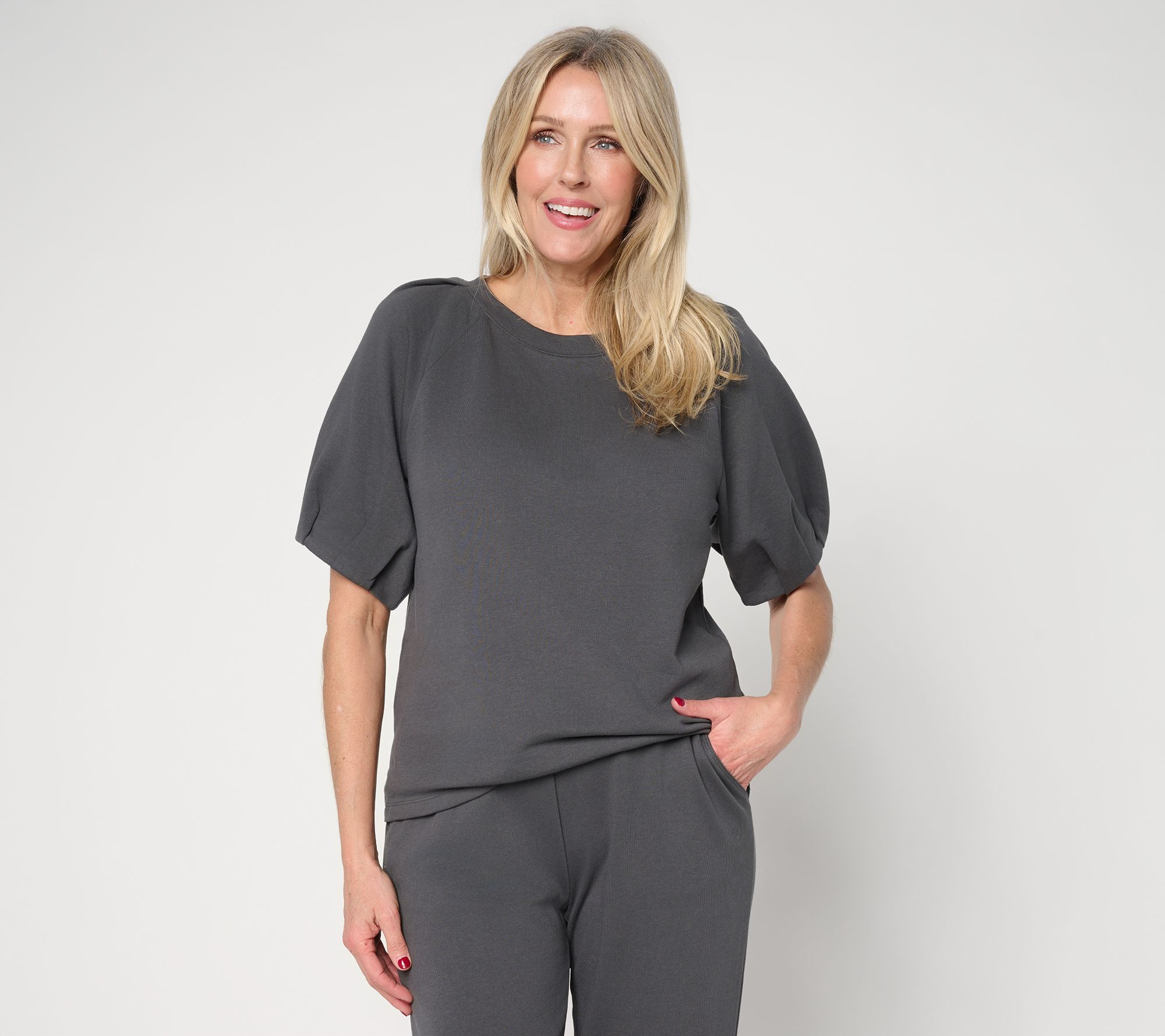 Me by Jennie Garth French Terry Pleated Sleeve Sweatshirt