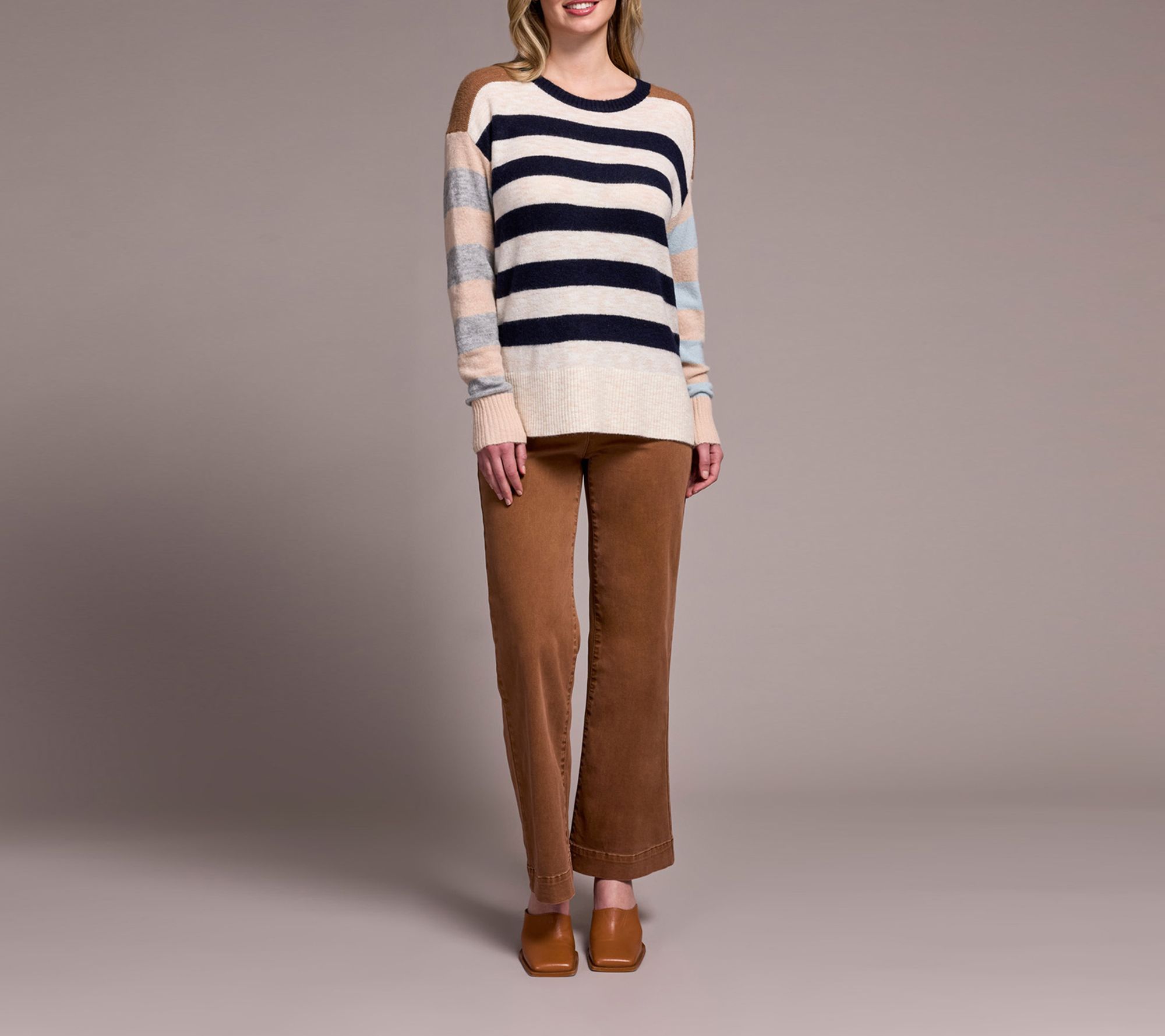 Tribal Soft Knit Combo Striped Boat Neck Sweater