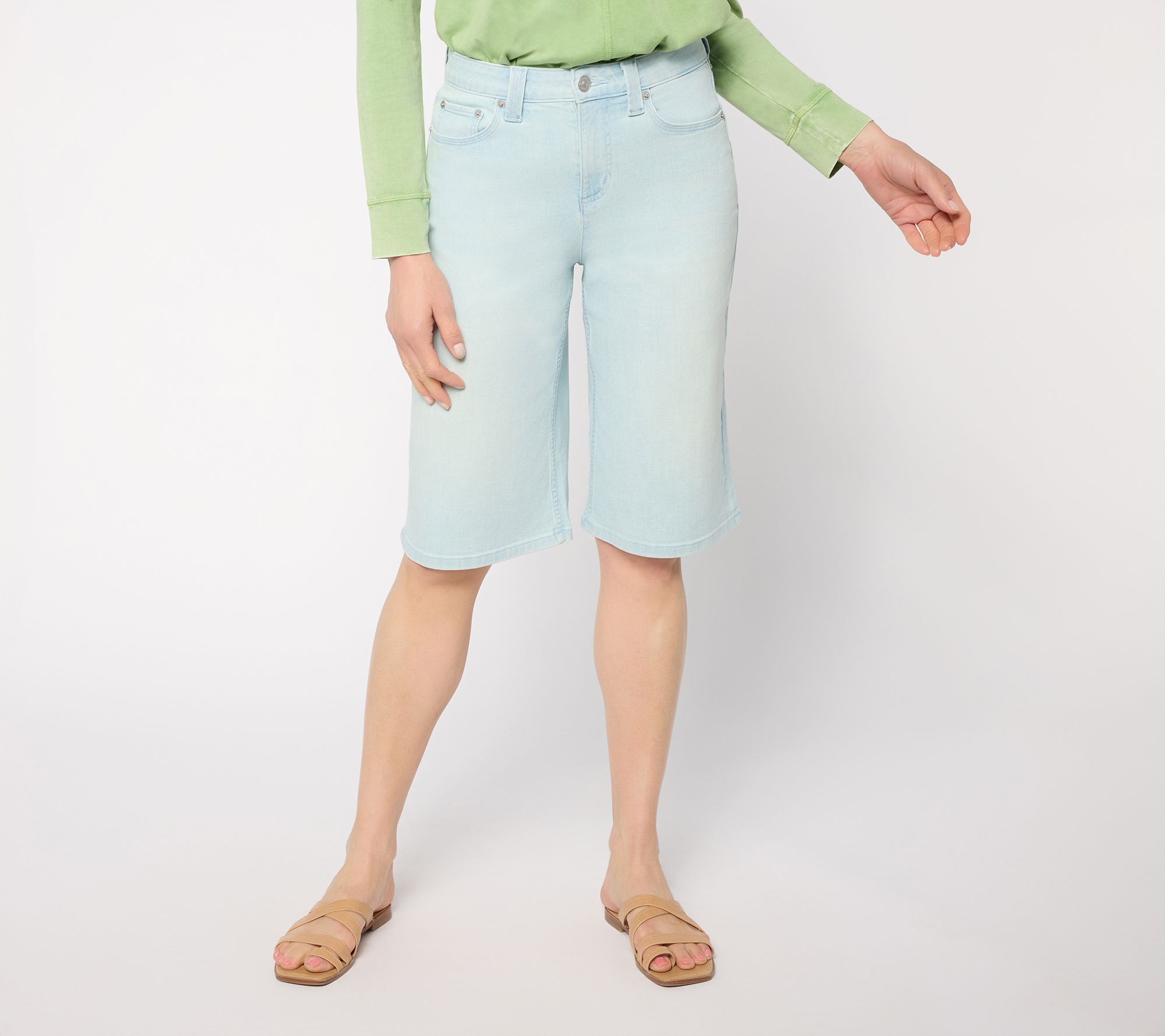  LOGO by Lori Goldstein Petite Indigo Denim Long Shorts