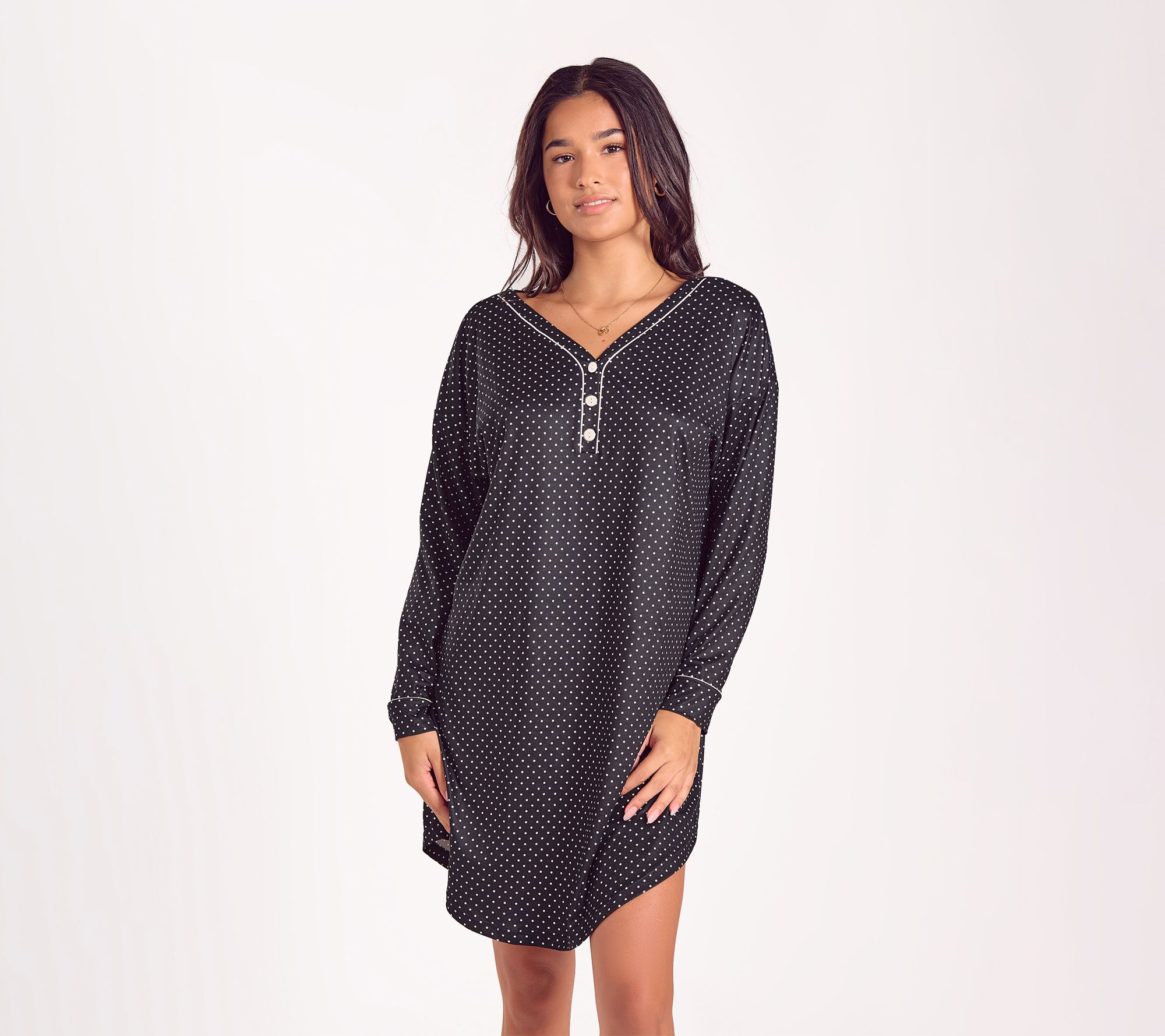 iCollection Polka Dot Long Sleeve Henley SleepShirt
