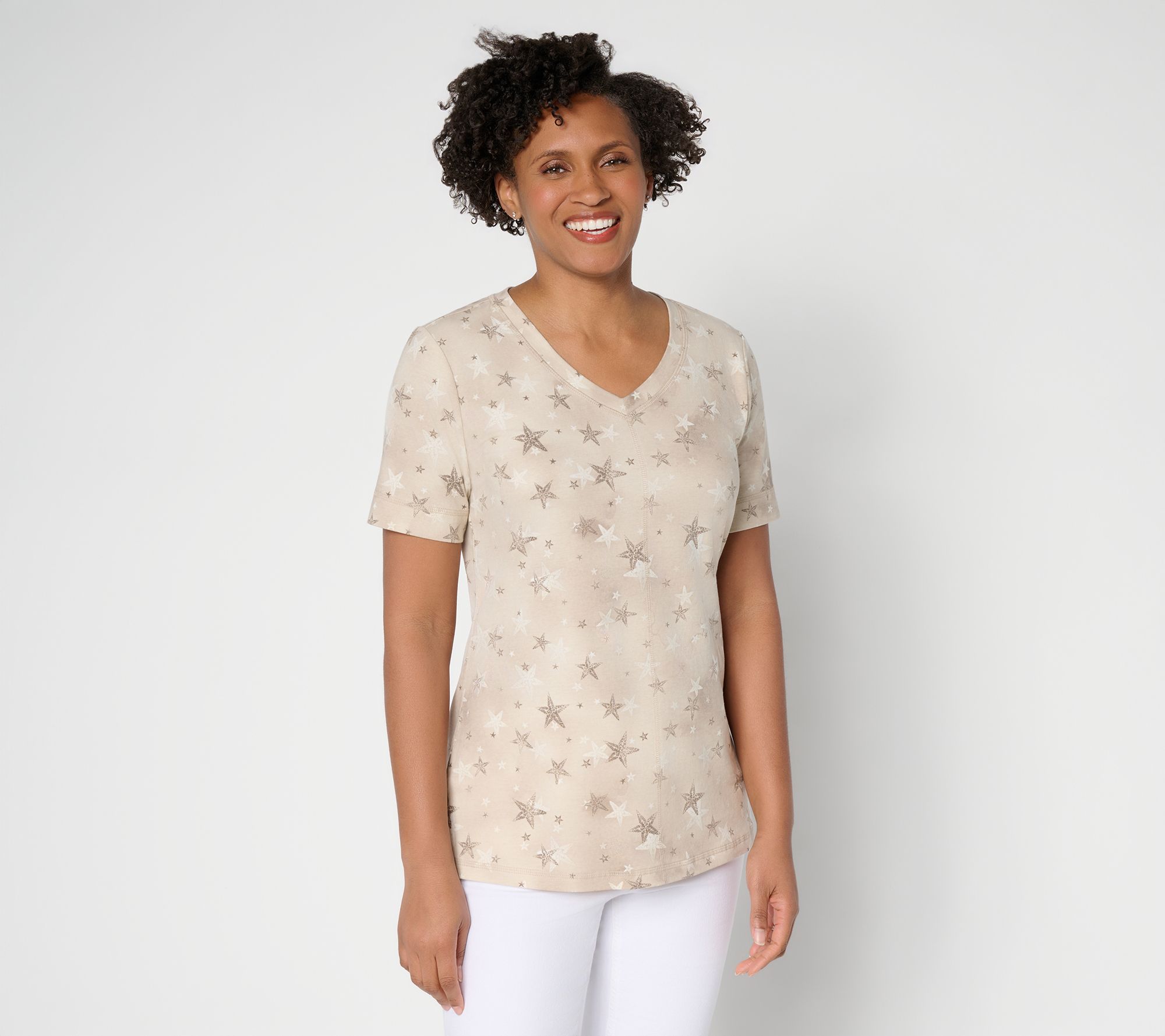 Denim & Co. Active Printed Jersey Short Sleeve Top w/ Seam Detail