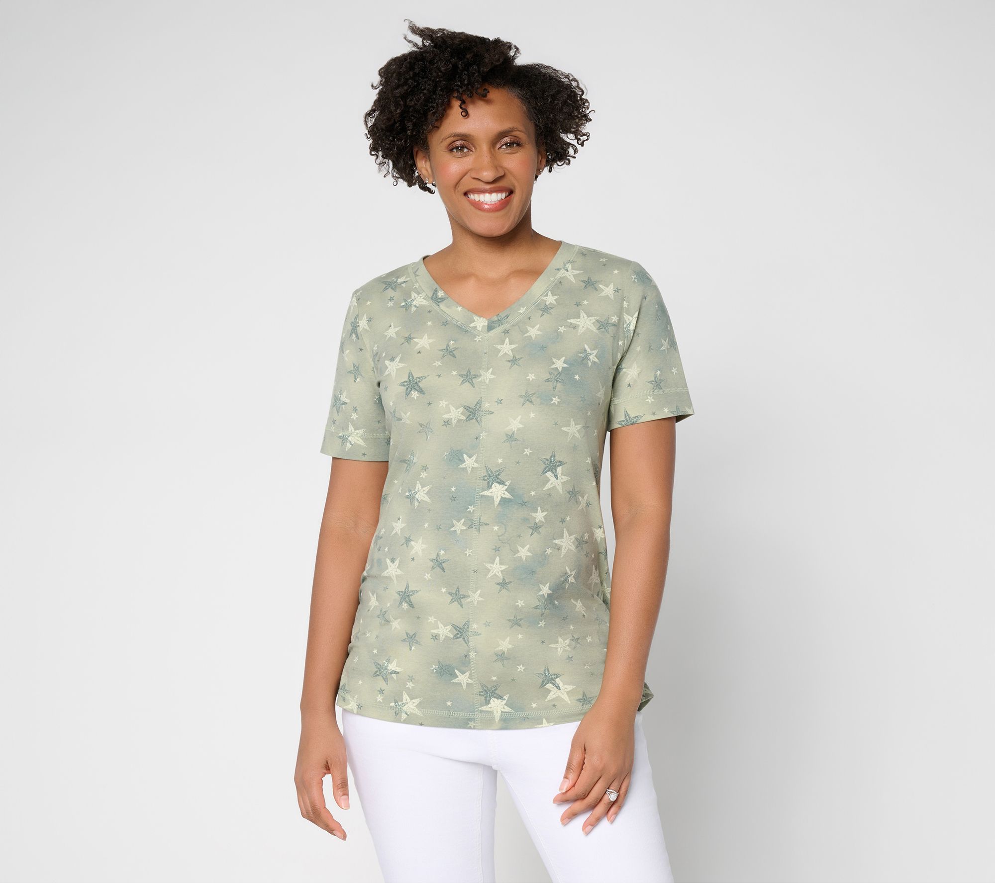 Denim & Co. Active Printed Jersey Short Sleeve Top w/ Seam Detail