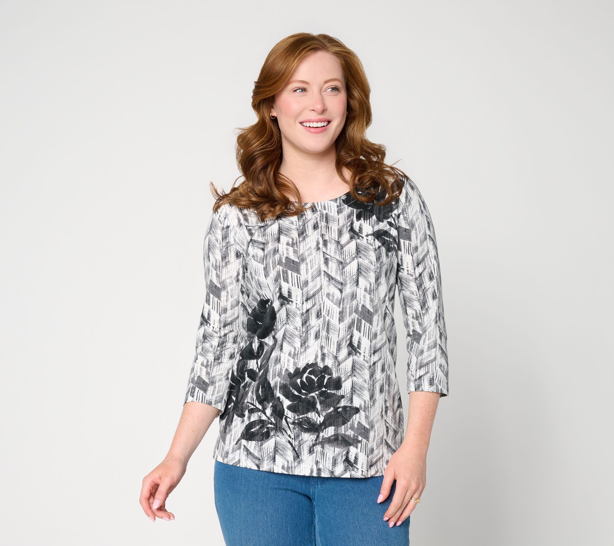 Belle by Kim Gravel Slub Knit Petal Poem 3/4 Sleeve Top