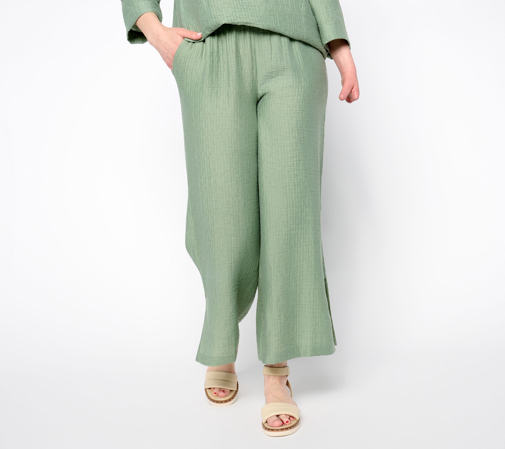 LOGO by Lori Goldstein Regular Textured Woven Cropped Pants