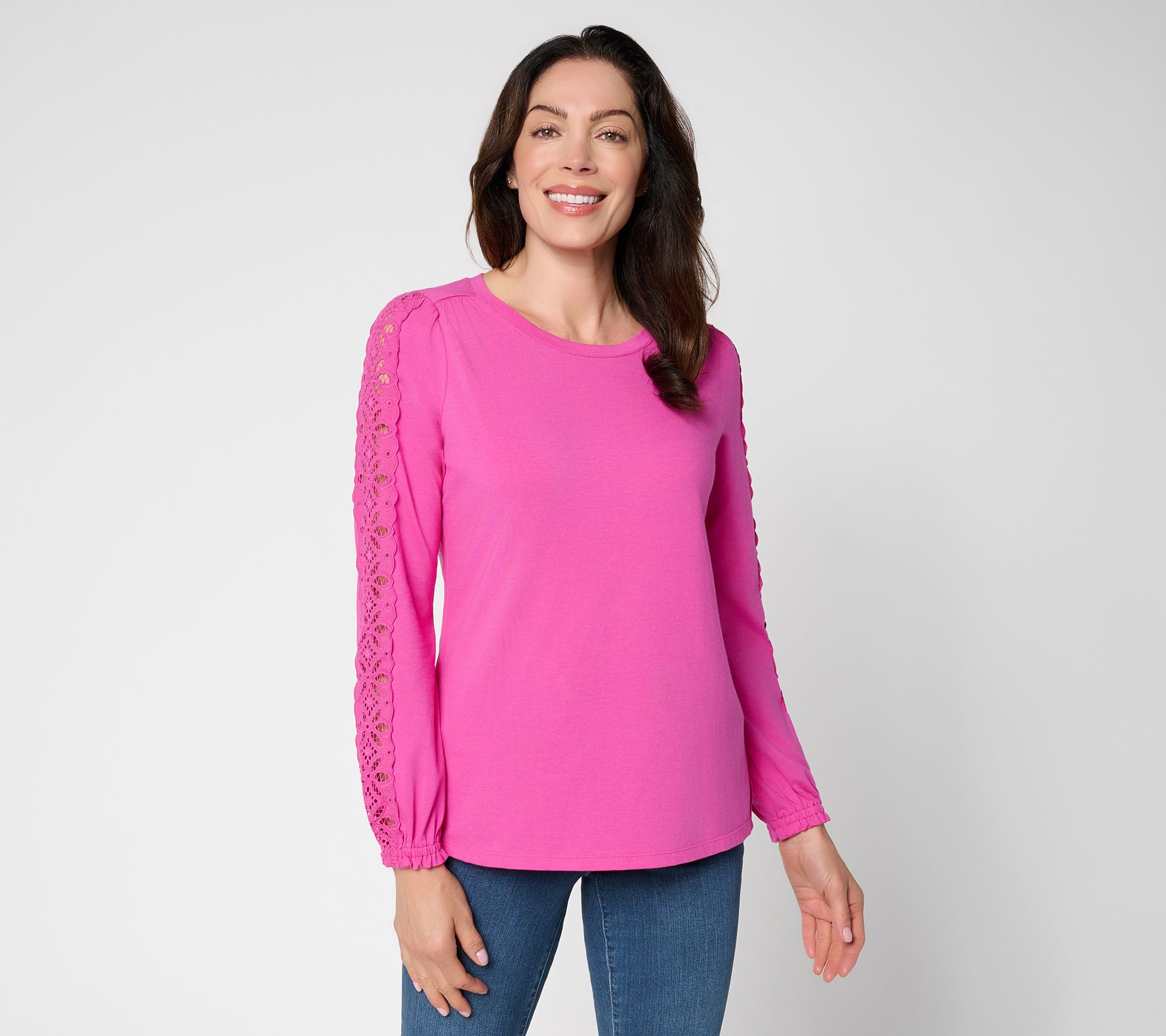 Belle Boho by Kim Gravel TripleLuxe Knit Floral Lace Sleeve Top