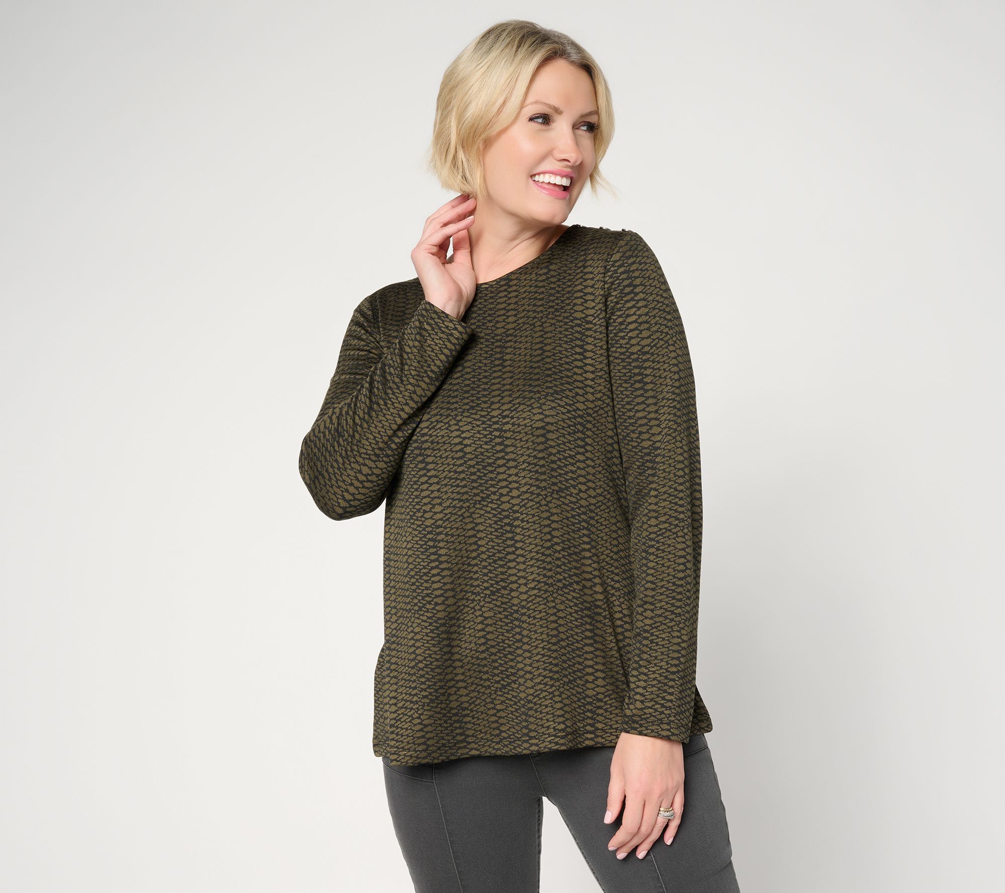 "As Is" Susan Graver Weekend Drapey Knit Jacquard A-Line Scoop Neck Top