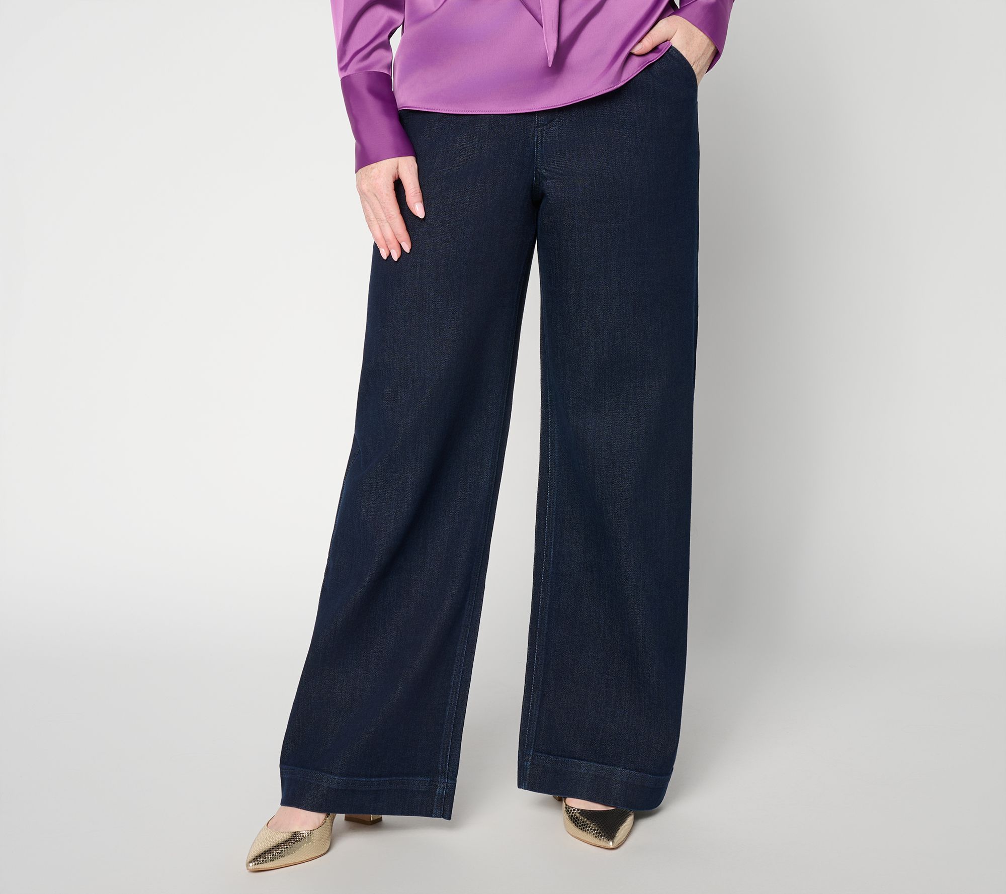 Carla Rockmore Collection Regular Indigo Dart Detail Wide Leg Jeans