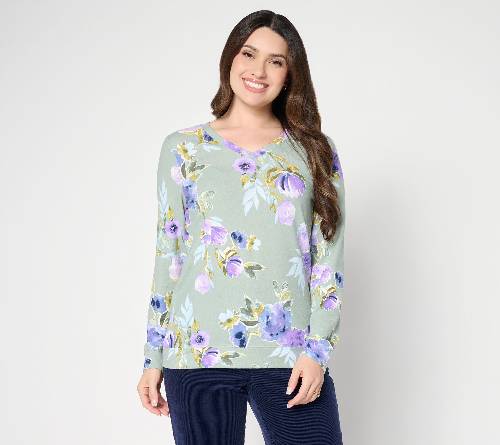 "As Is" Denim & Co. Printed Heavenly Jersey V-Neck Pullover