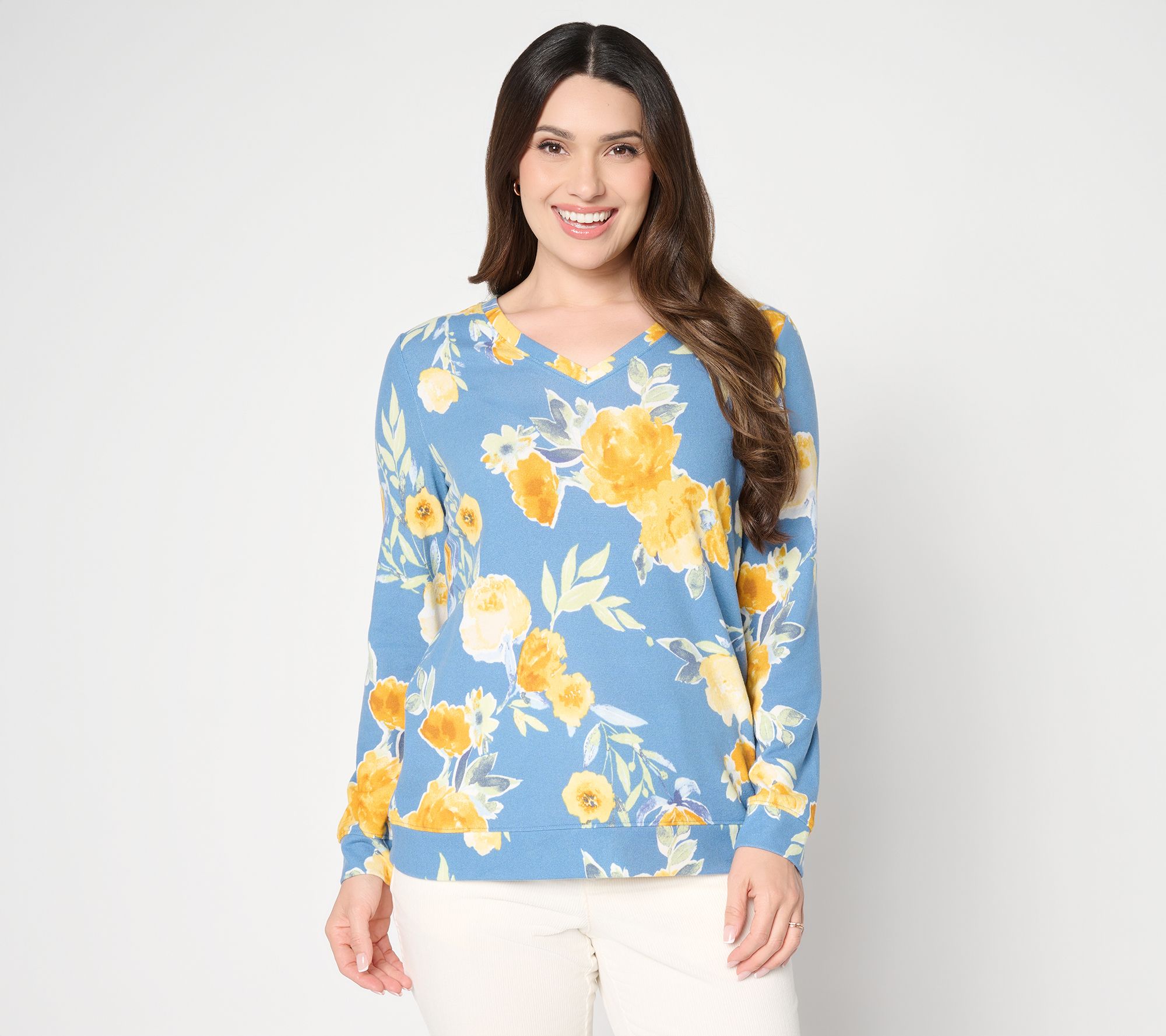 "As Is" Denim & Co. Printed Heavenly Jersey V-Neck Pullover