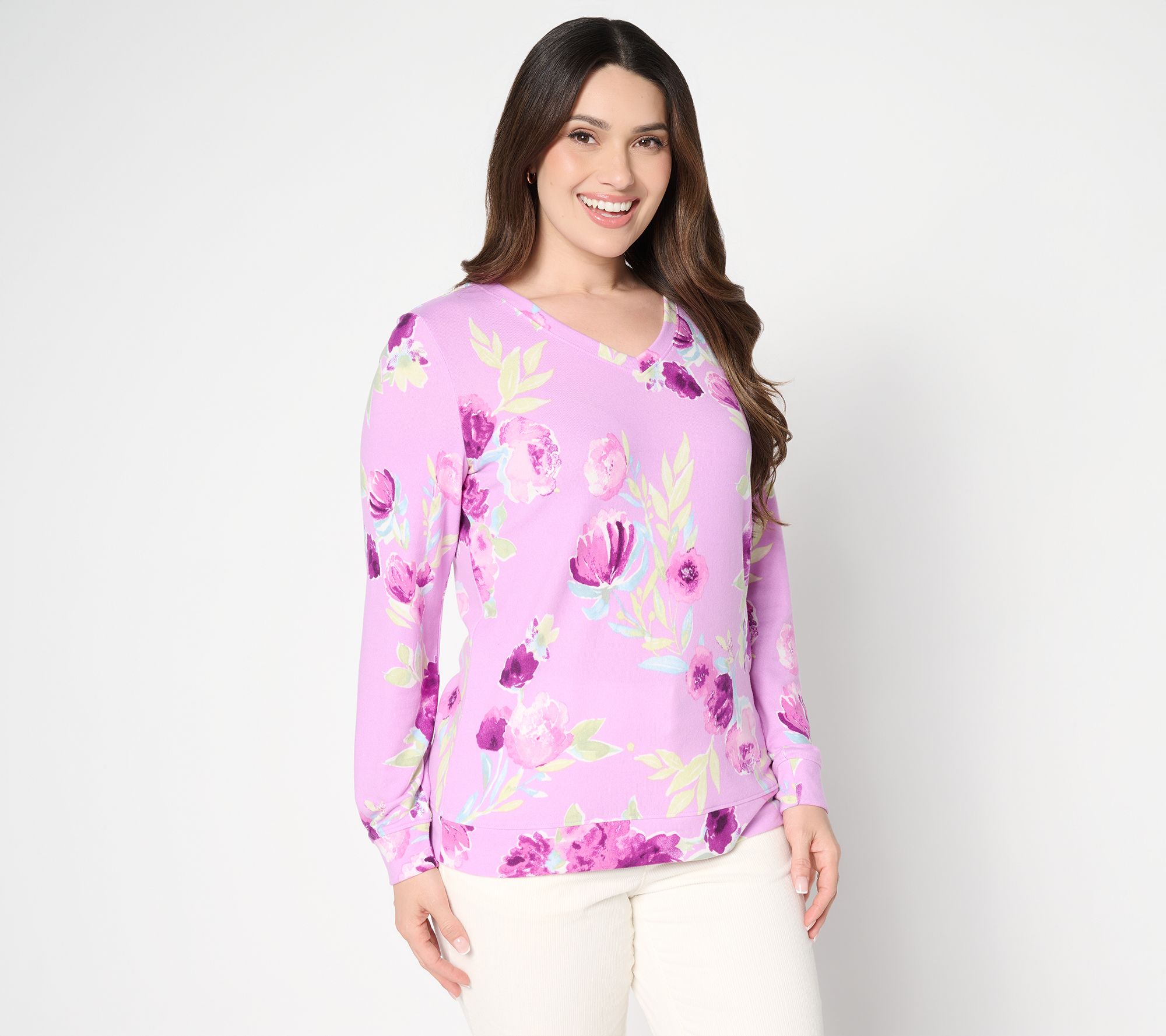 "As Is" Denim & Co. Printed Heavenly Jersey V-Neck Pullover