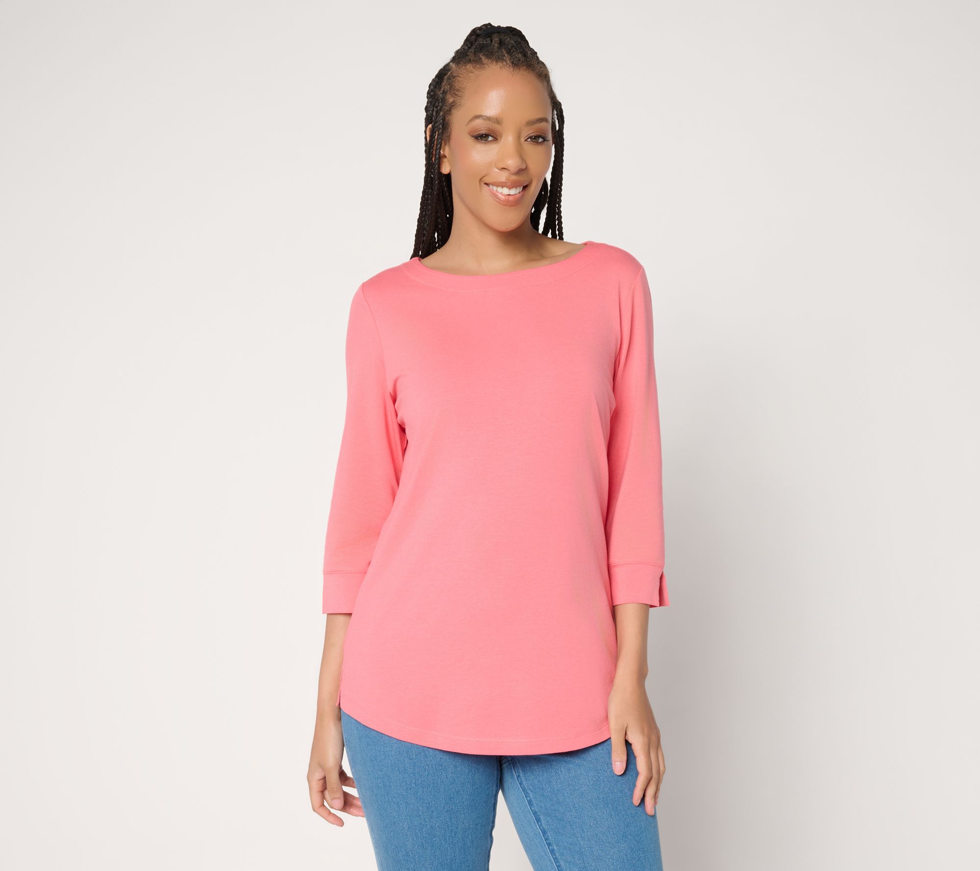 "As Is" Denim & Co. Essentials So Soft Jersey 3/4 Sleeve Boat Neck Top