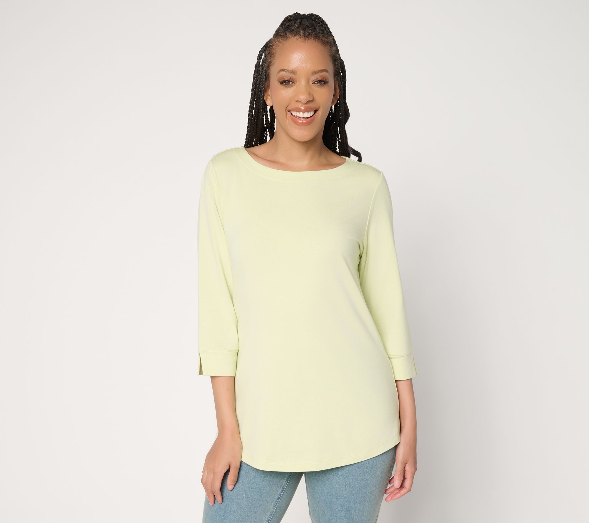 "As Is" Denim & Co. Essentials So Soft Jersey 3/4 Sleeve Boat Neck Top