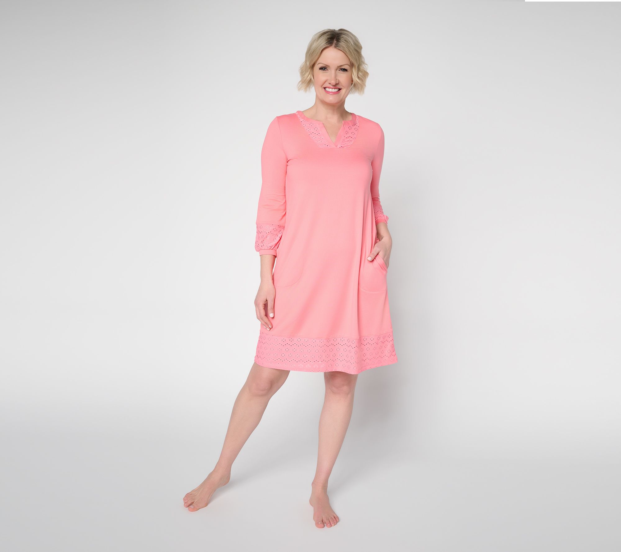 "As Is" Cuddl Duds Flexwear with Eyelet Lounge Dress