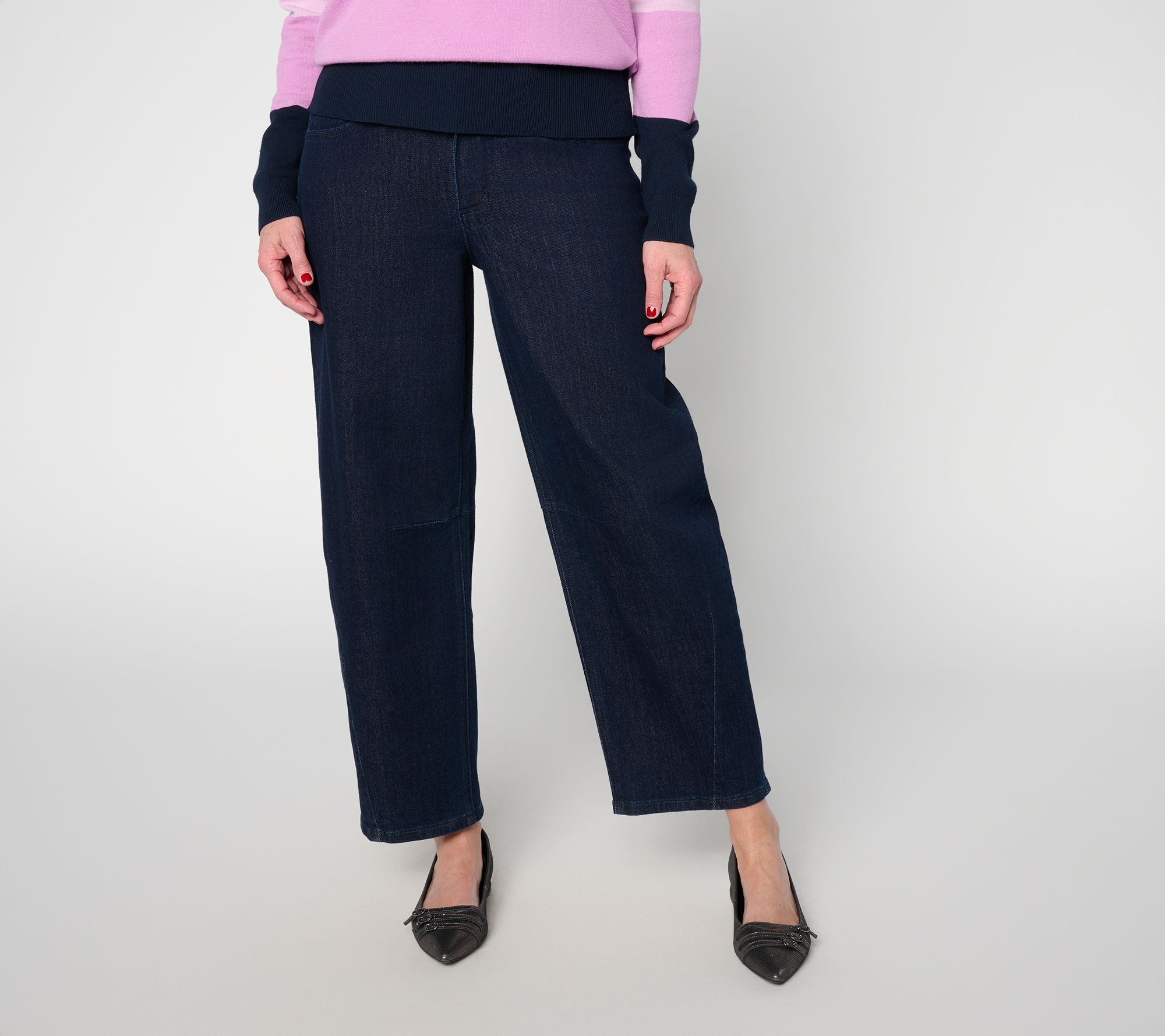 "As Is" Carla Rockmore Collection Pet Barrel Leg Jeans - Indigo