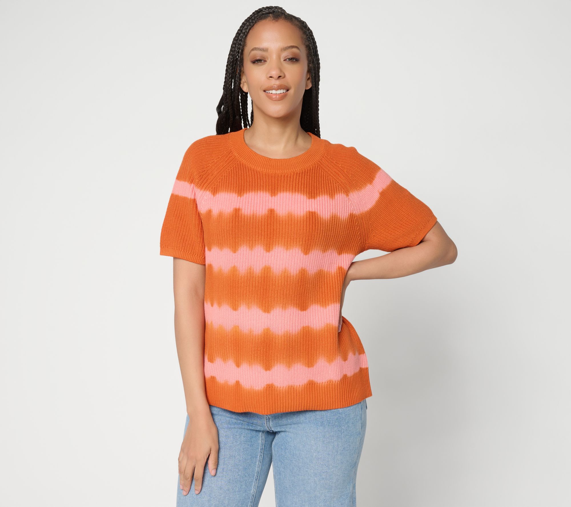 "As Is" LOGO by Lori Goldstein Dye Effect Short Sleeve Sweater
