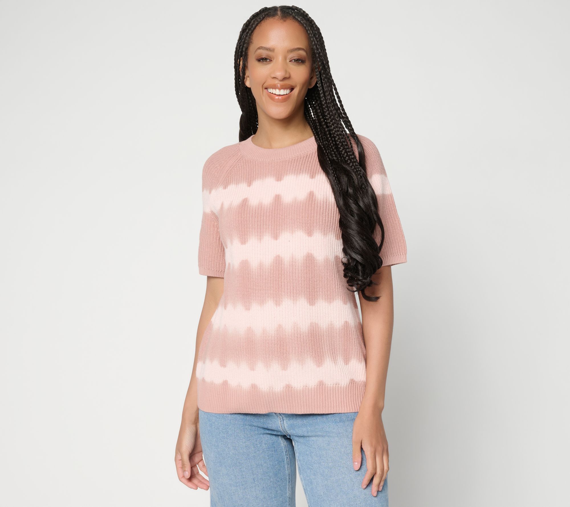 "As Is" LOGO by Lori Goldstein Dye Effect Short Sleeve Sweater