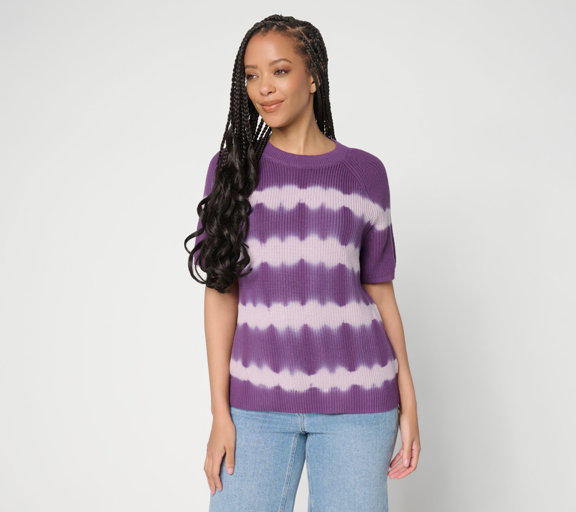 "As Is" LOGO by Lori Goldstein Dye Effect Short Sleeve Sweater
