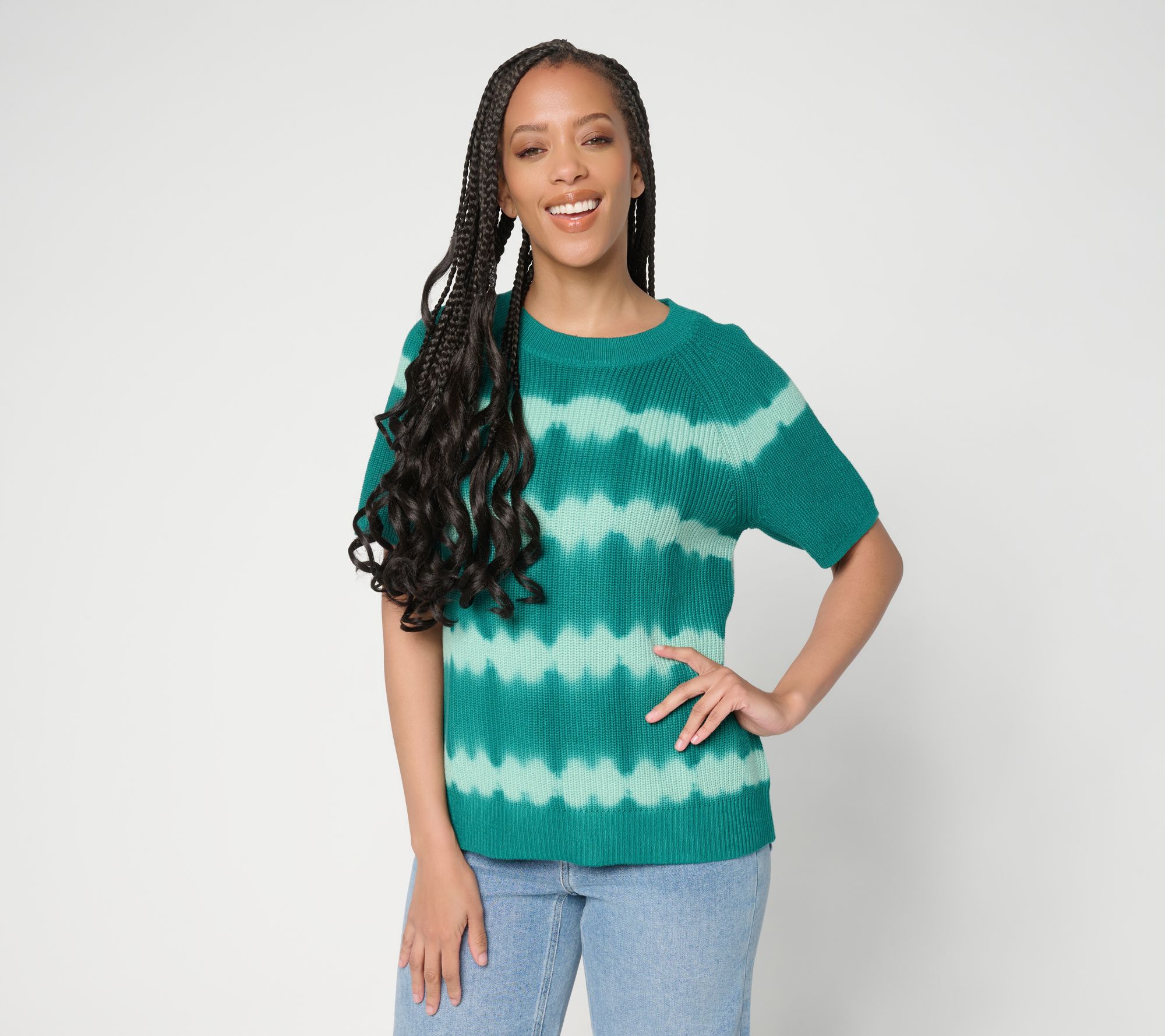 "As Is" LOGO by Lori Goldstein Dye Effect Short Sleeve Sweater