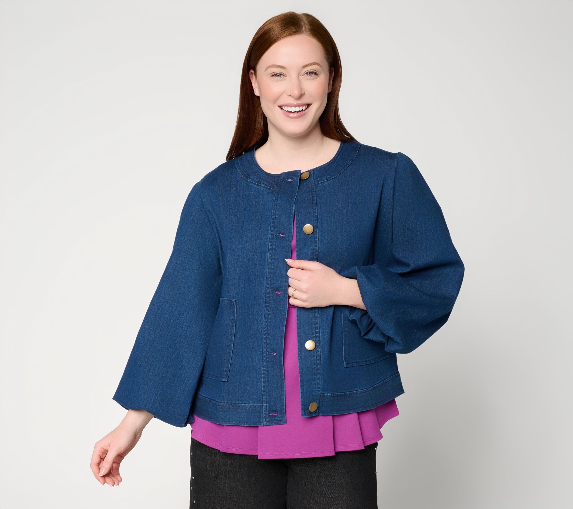 "As Is" by Stacy London Grand Dame Bubble Sleeve Denim Jacket