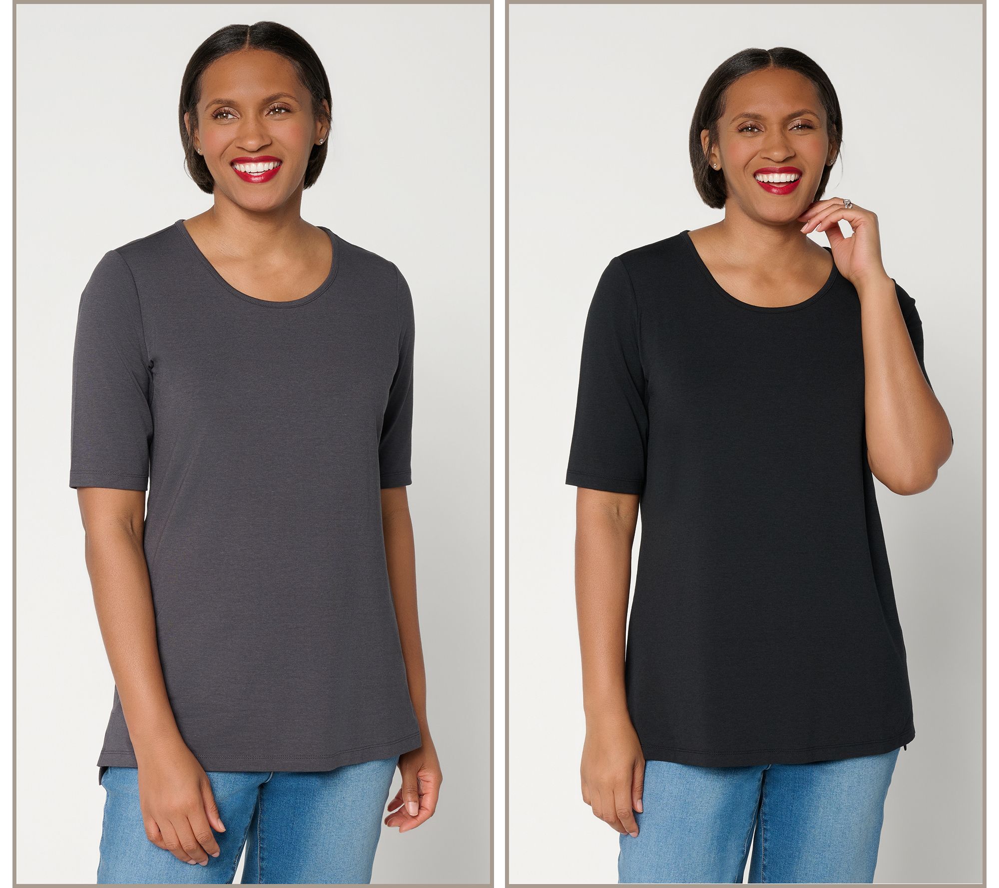 "As Is" Denim & Co. Essentials Regular So Soft Jersey 2-Pack Tunics