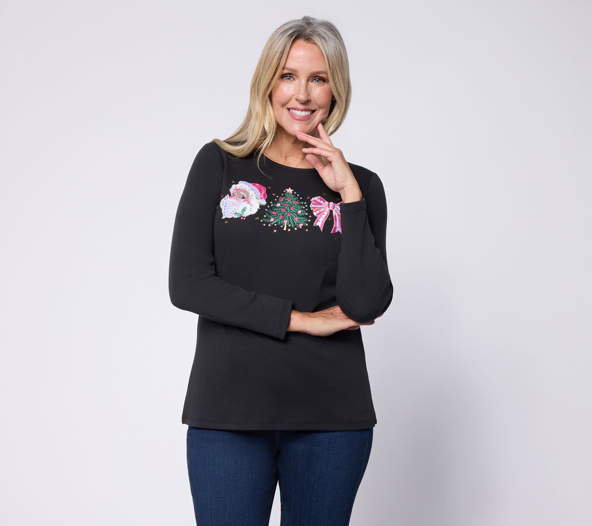 "As Is" Quacker Factory Christmas Magic Long Sleeve Top