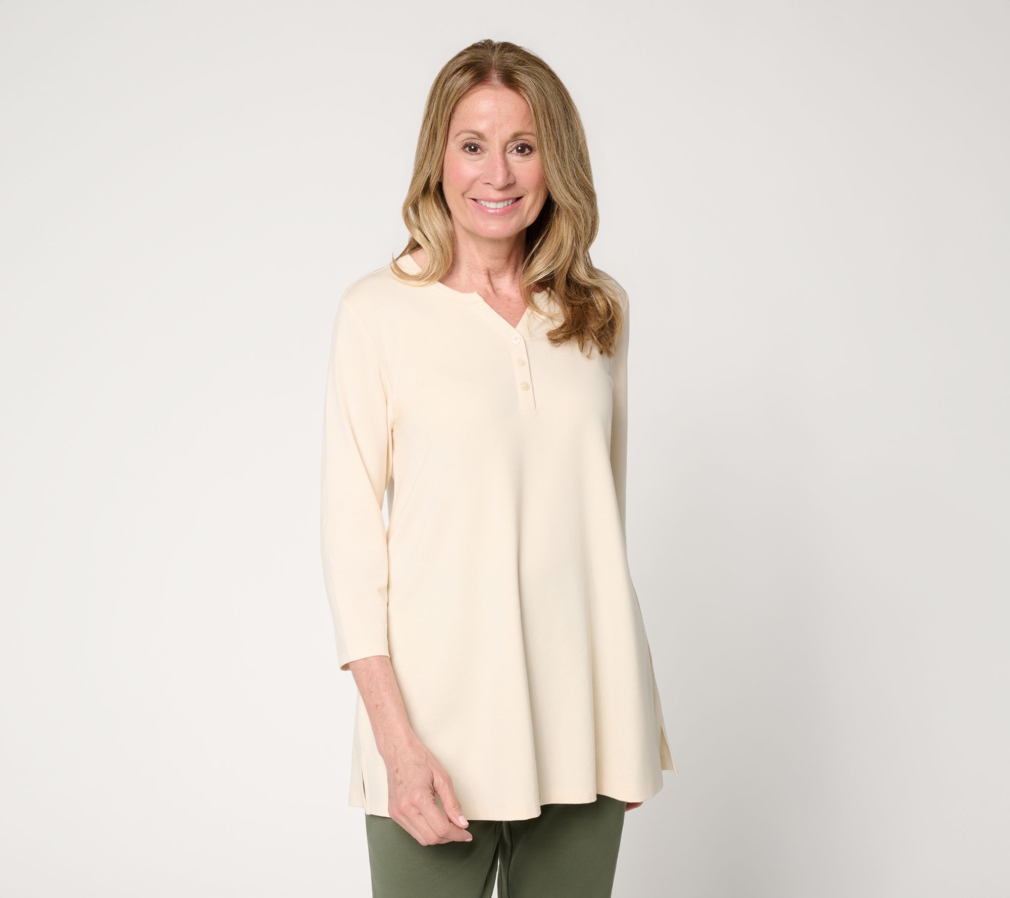 "As Is" Denim & Co. Essentials Petite So Soft Jersey Henley Tunic