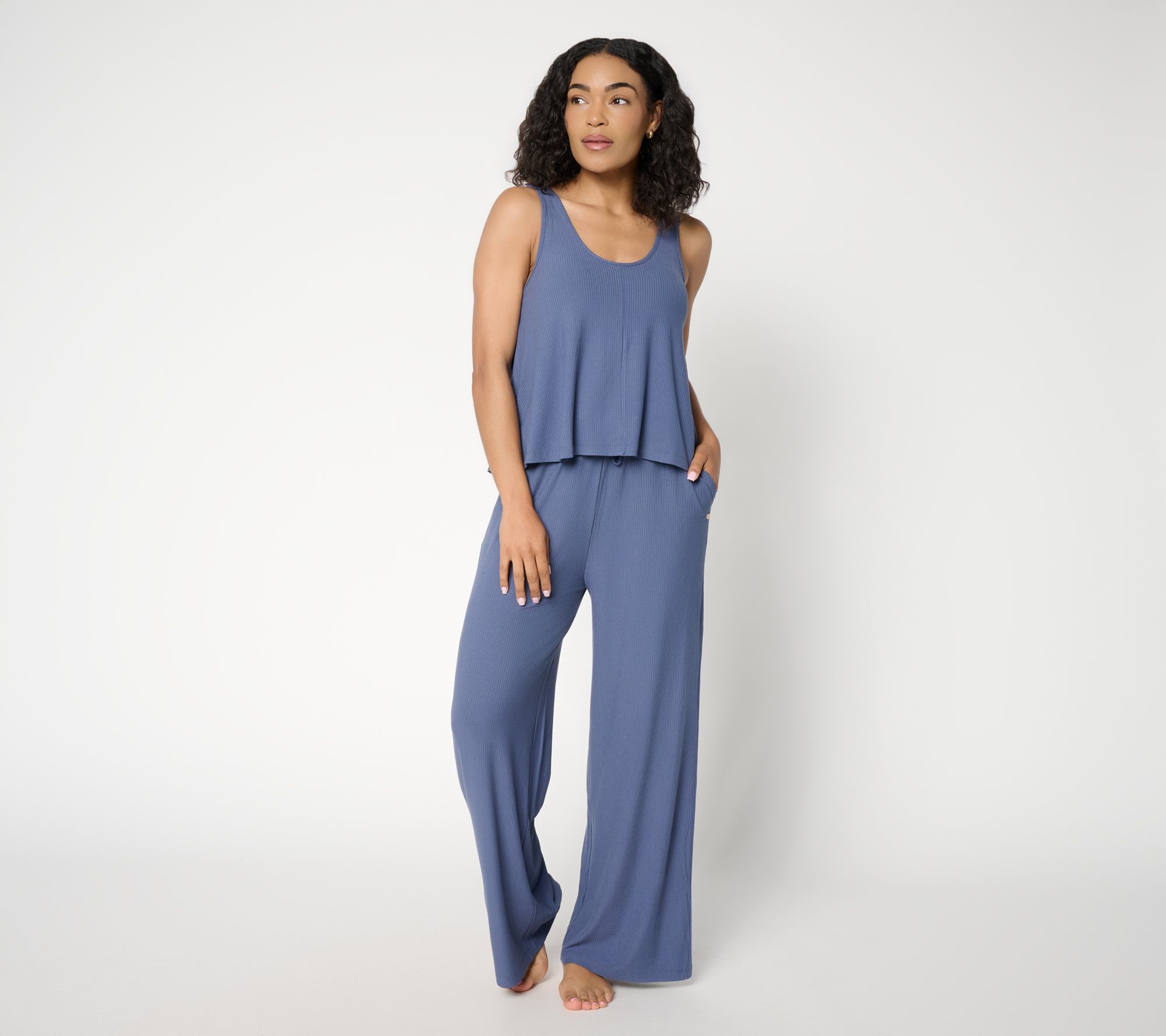 "As Is" Lattelove Rib A-Line Tank & Straight Leg Pant Lounge Set
