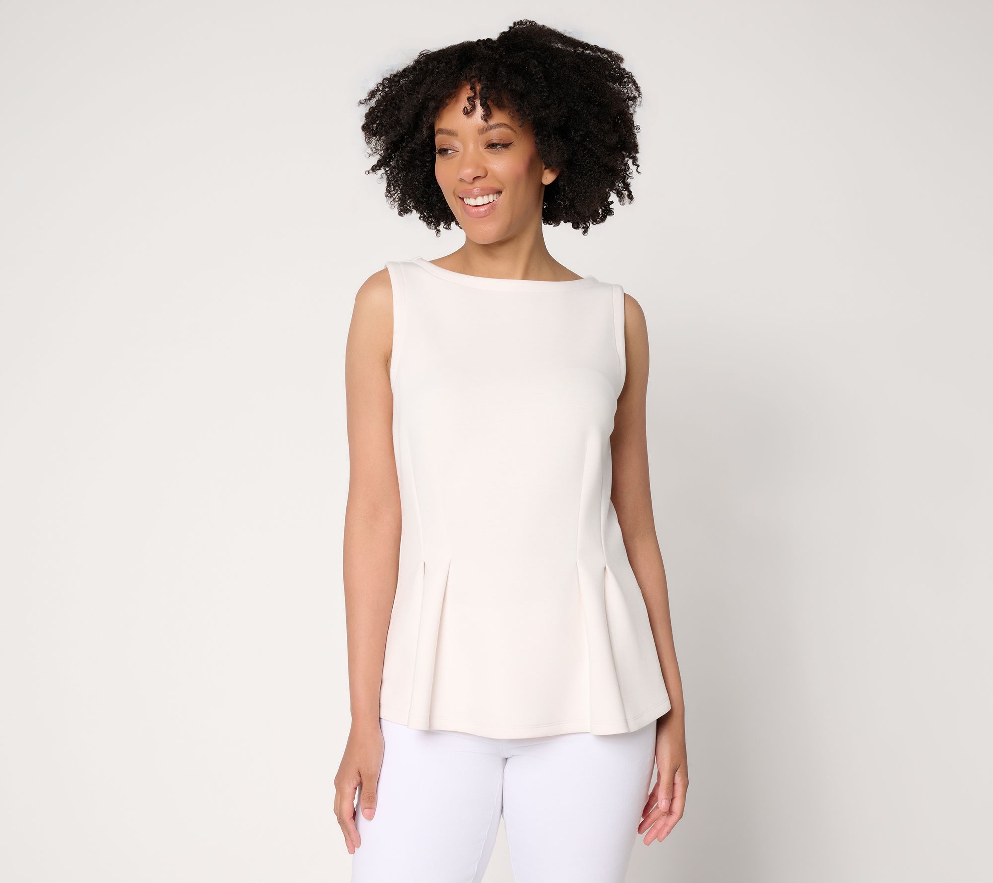 "As Is" BEAUTIFUL by Lawrence Zarian Scuba Boat Neck Pleated Top