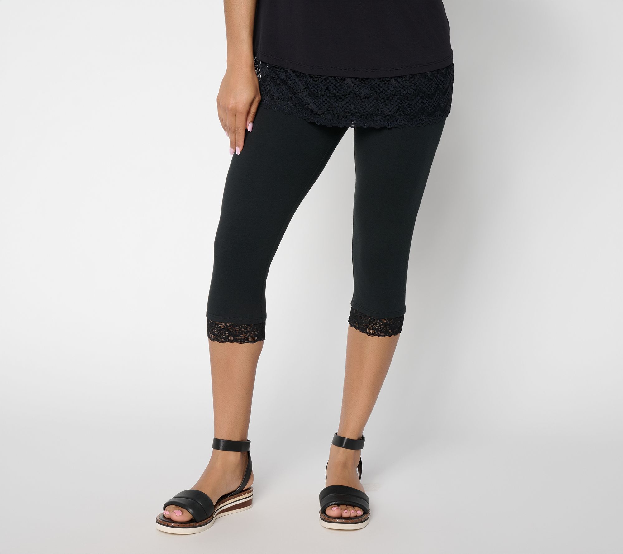 "As Is" LOGO Layers by Lori Goldstein Reg Skimmer Legging with Lace Trim