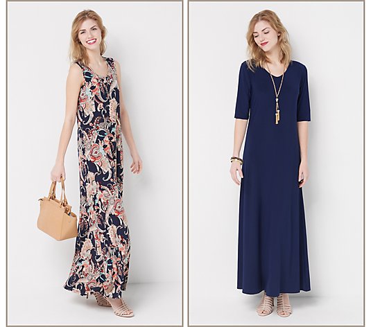 Attitudes by Renee Regular Set of 2 Printed & Solid Maxi Dresses