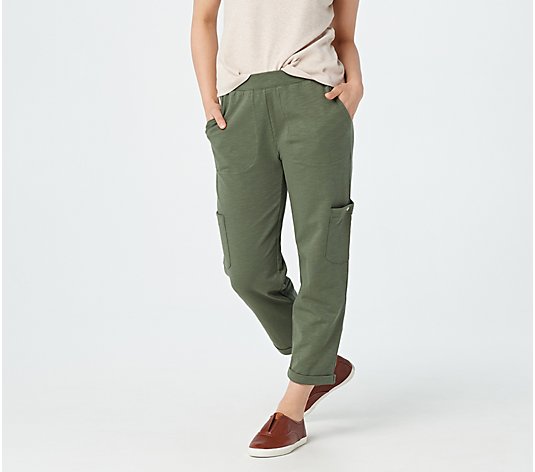 Denim & Co. Active Petite Textured French Terry Crop Cargo Pants
