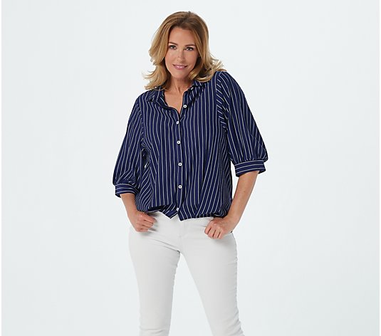 Truth + Style Jacquard Yarn Dyed Button-Front Stripe Shirt