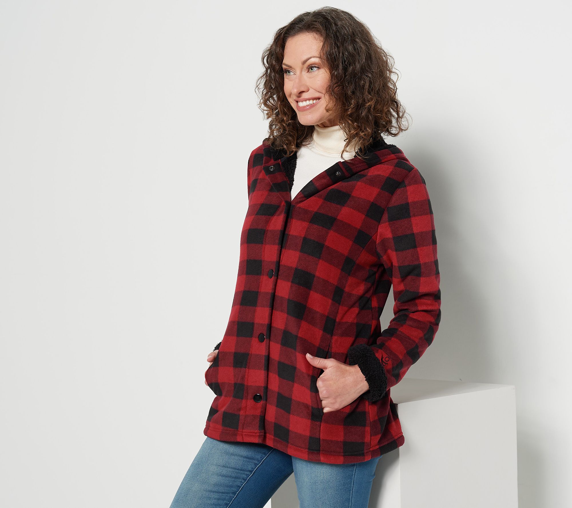 CUDDL DUDS Women's Fleecewear Bonded Sherpa Snap Front Jacket Grey Camo