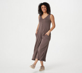 AnyBody Cozy Knit Luxe Button Down Sleeveless Jumpsuit - A393106
