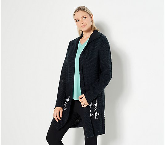 Truth + Style Knit Cardigan with Woven Patch Pockets