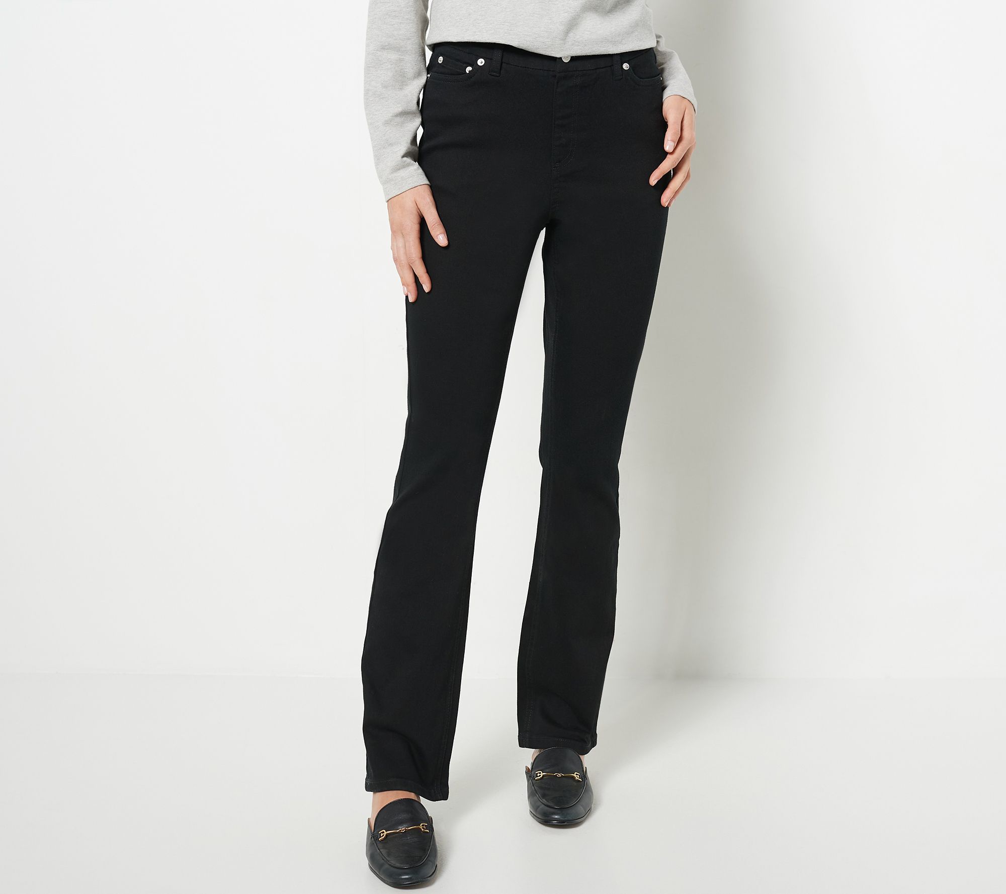 Denim & Co. Everyday Black Denim Easy Stretch Lightly Bootcut Jeans ...